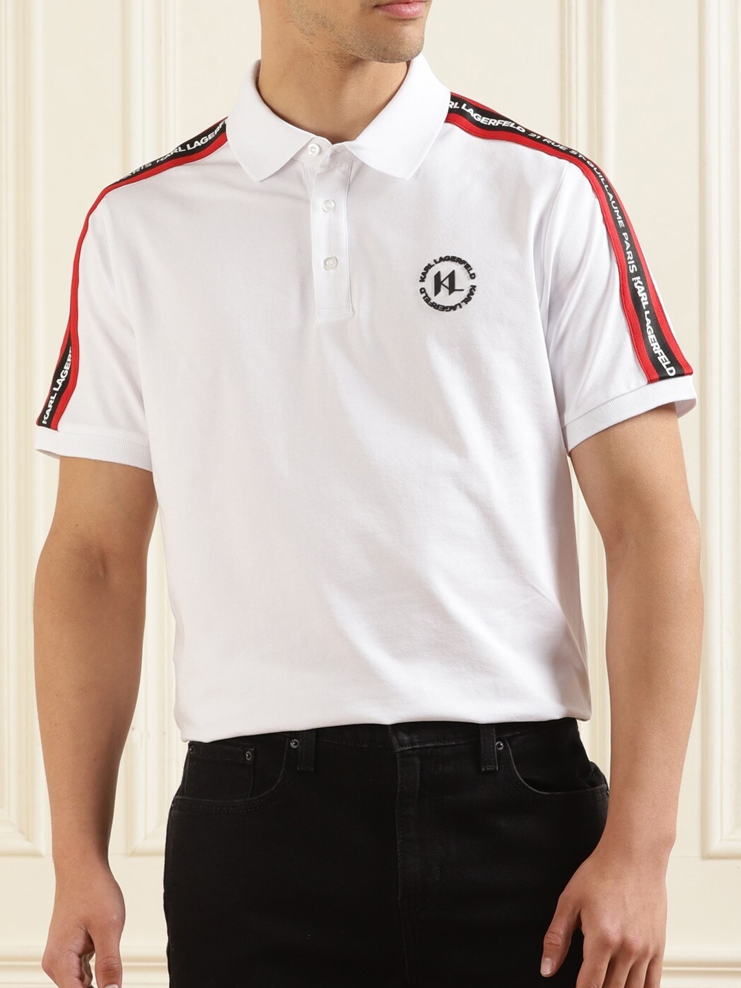

Karl Lagerfeld Polo Collar Short Sleeves Cotton T-shirt, White
