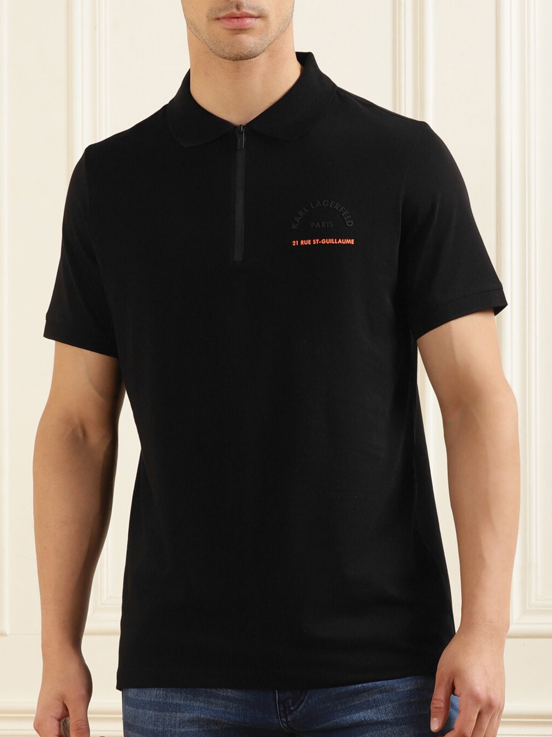 

Karl Lagerfeld Polo Collar T-shirt, Black