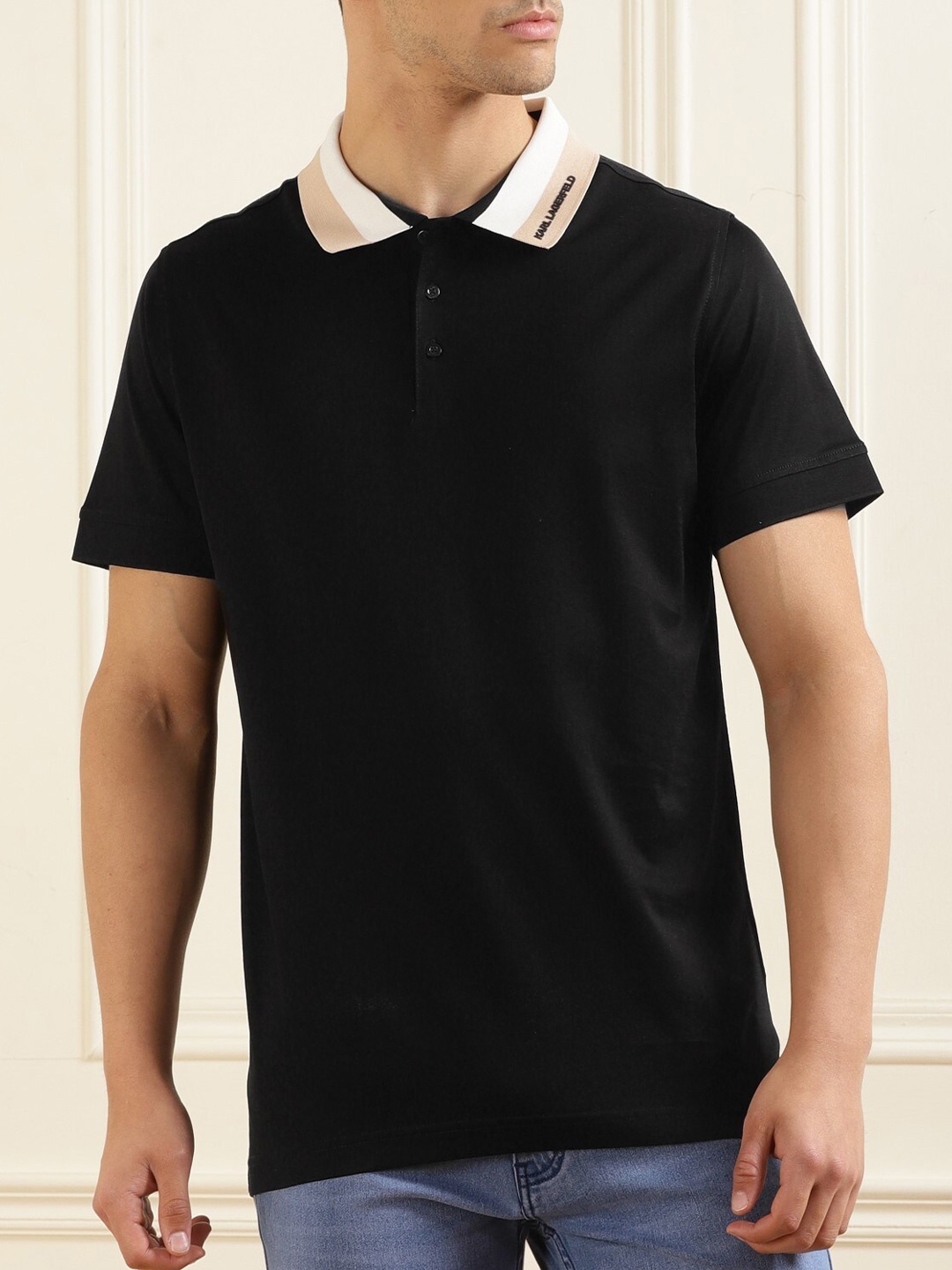 

Karl Lagerfeld Polo Collar Cotton T-shirt, Black