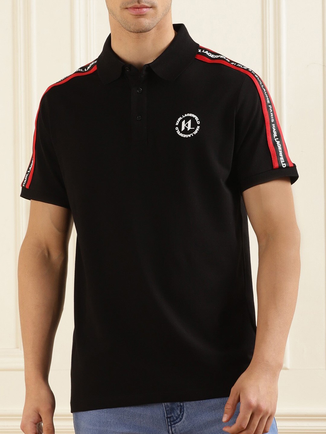 

Karl Lagerfeld Polo Collar Cotton T-shirt, Black
