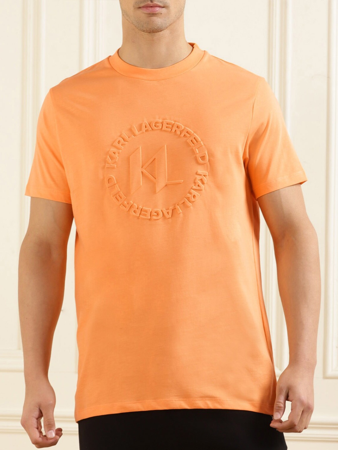 

Karl Lagerfeld Typography Printed Cotton T-shirt, Orange