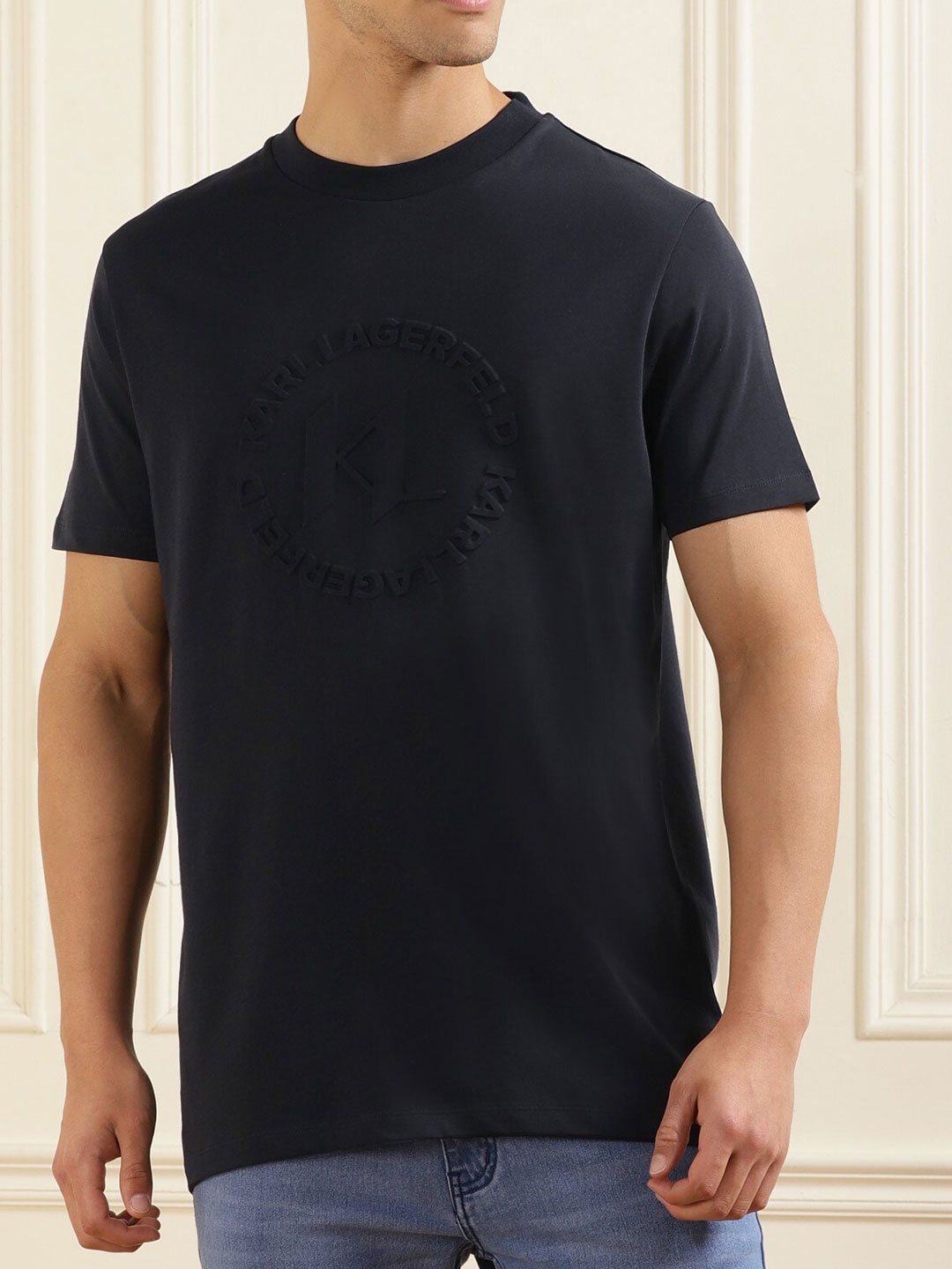 

Karl Lagerfeld Typography Printed Cotton T-shirt, Navy blue