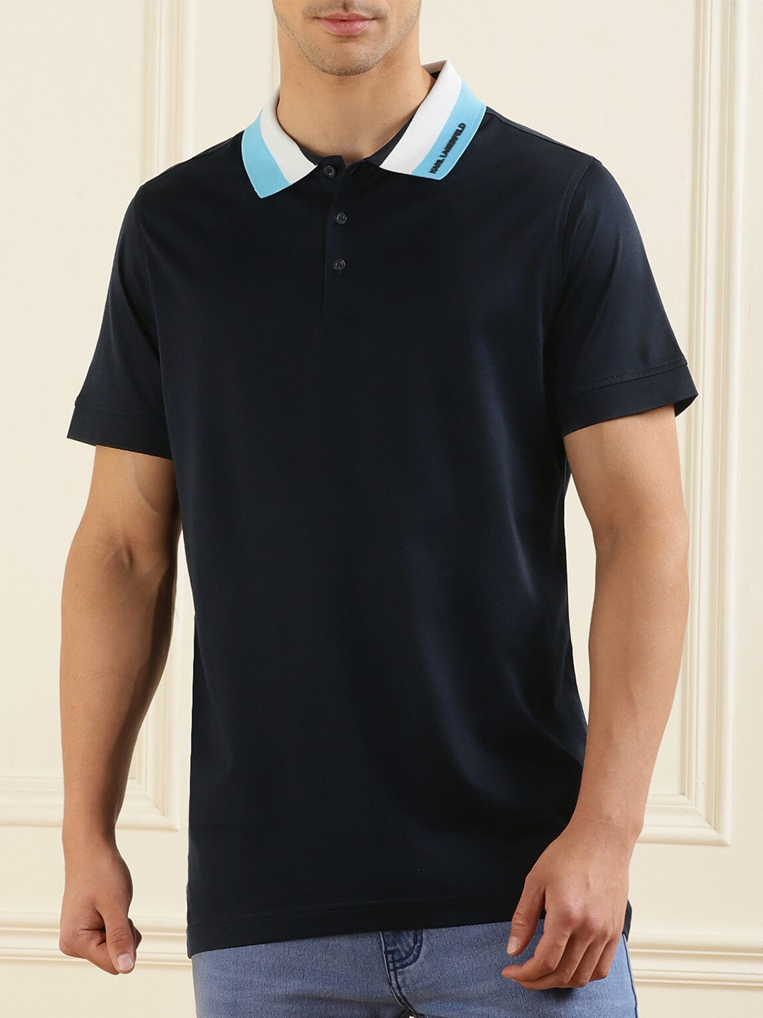 

Karl Lagerfeld Polo Collar Cotton T-shirt, Navy blue