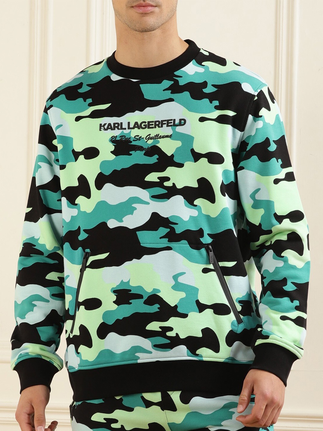 

Karl Lagerfeld Camouflage Printed Cotton Sweatshirt, Green