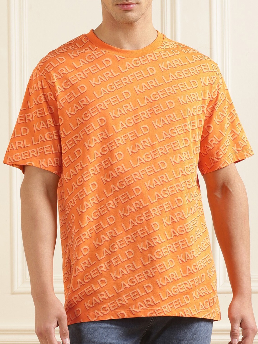 

Karl Lagerfeld Typography Printed Cotton T-shirt, Orange