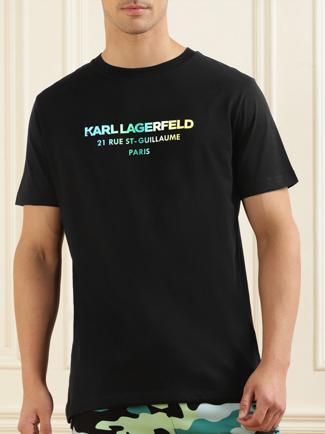 

Karl Lagerfeld Typography Printed Cotton T-shirt, Black