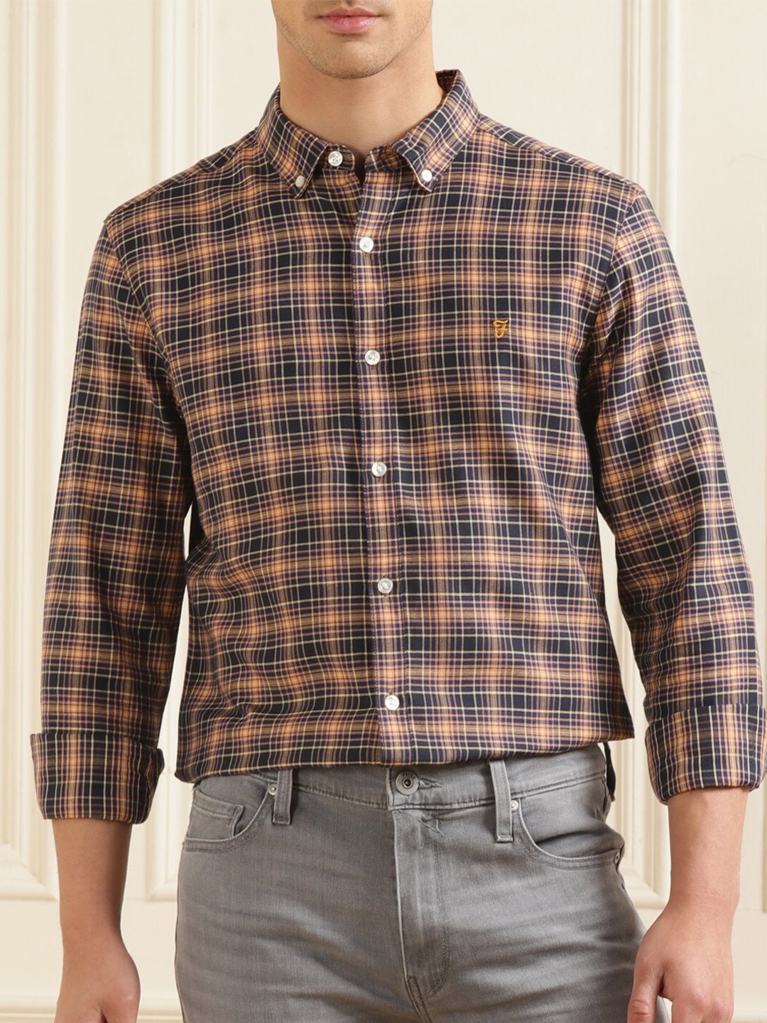 

Farah Tartan Checked Casual Organic Cotton Shirt, Brown