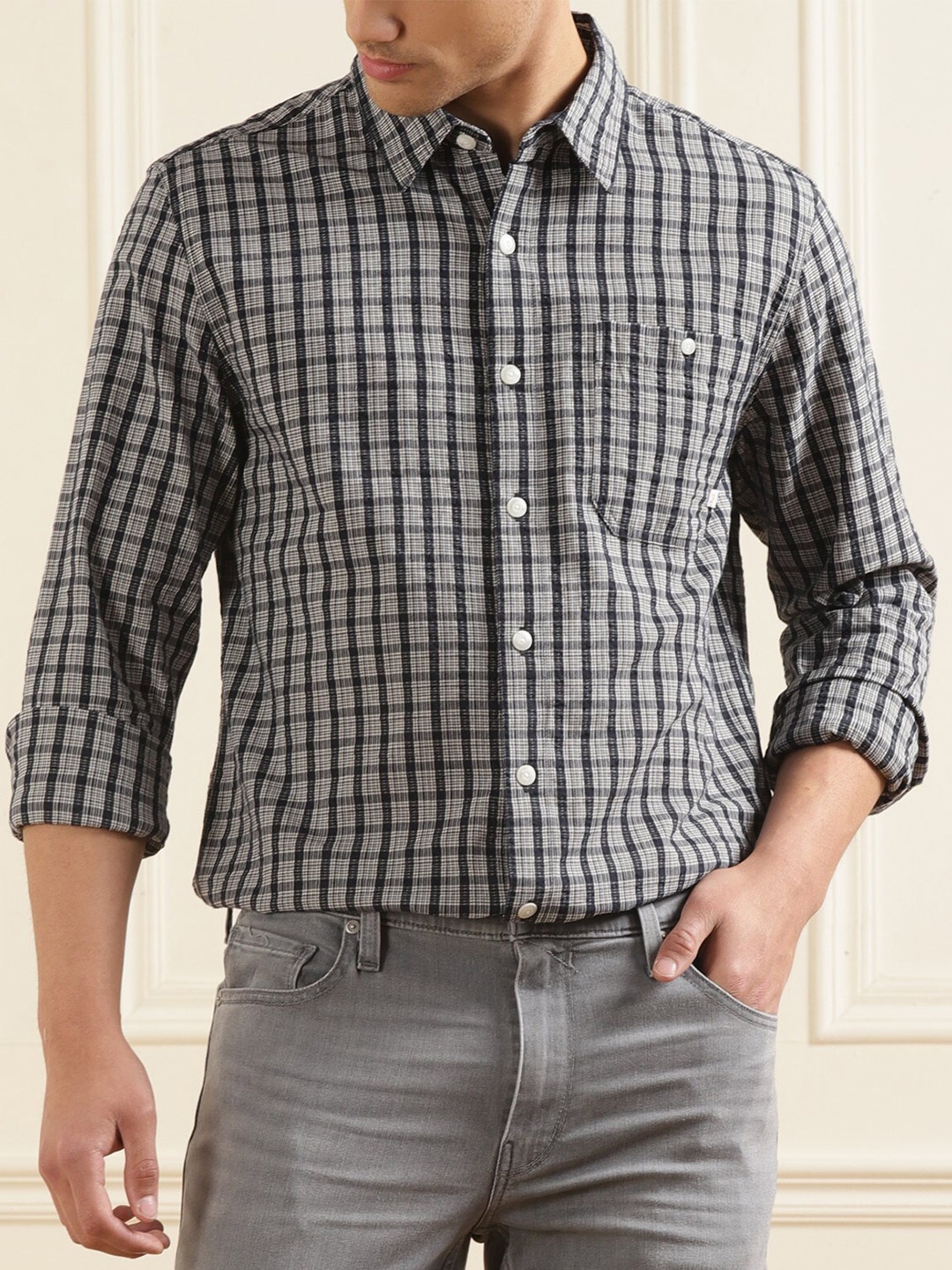 

Farah Tartan Checked Casual Organic Cotton Shirt, Off white