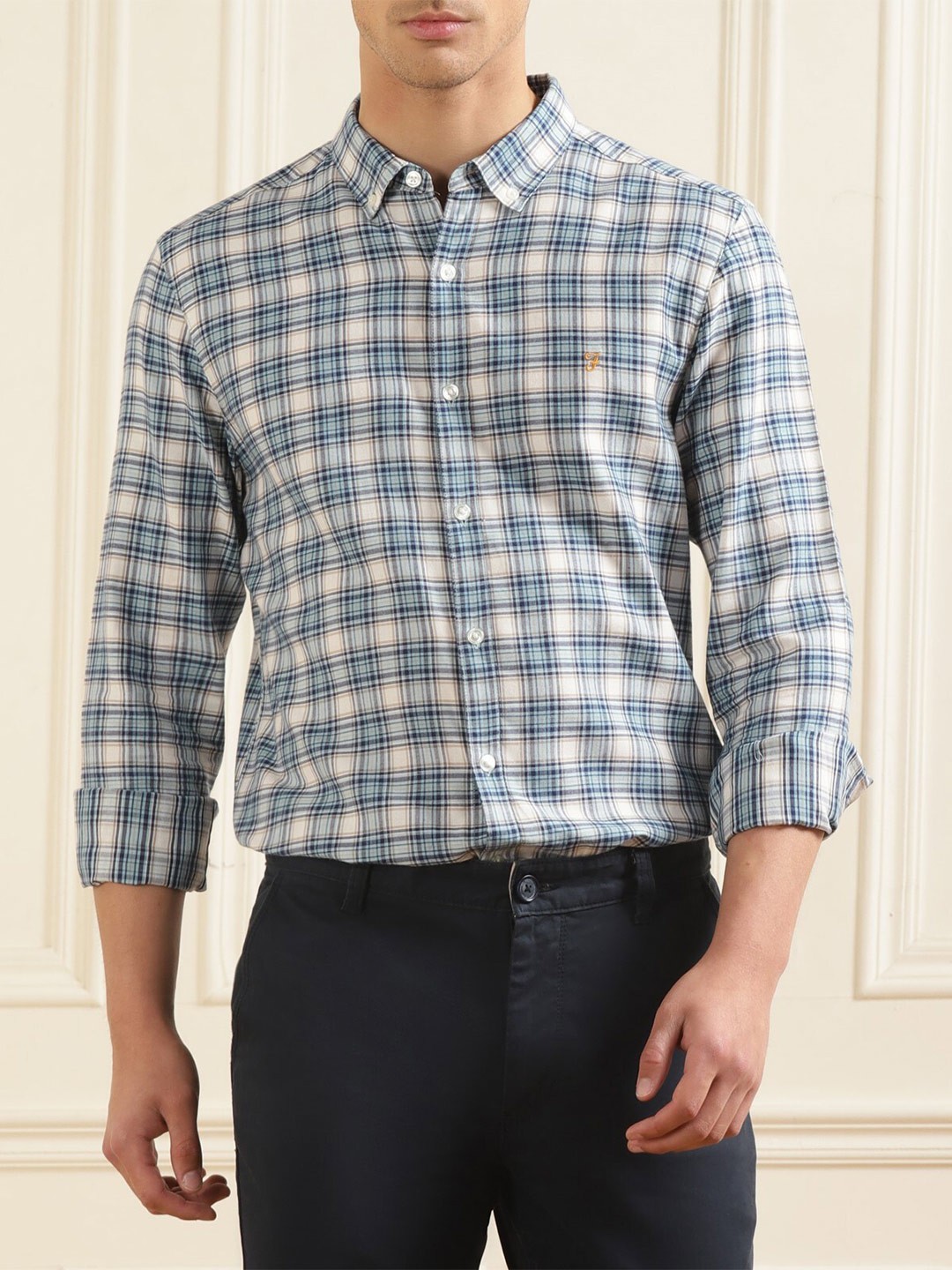 

Farah Checked Casual Organic Cotton Shirt, Off white