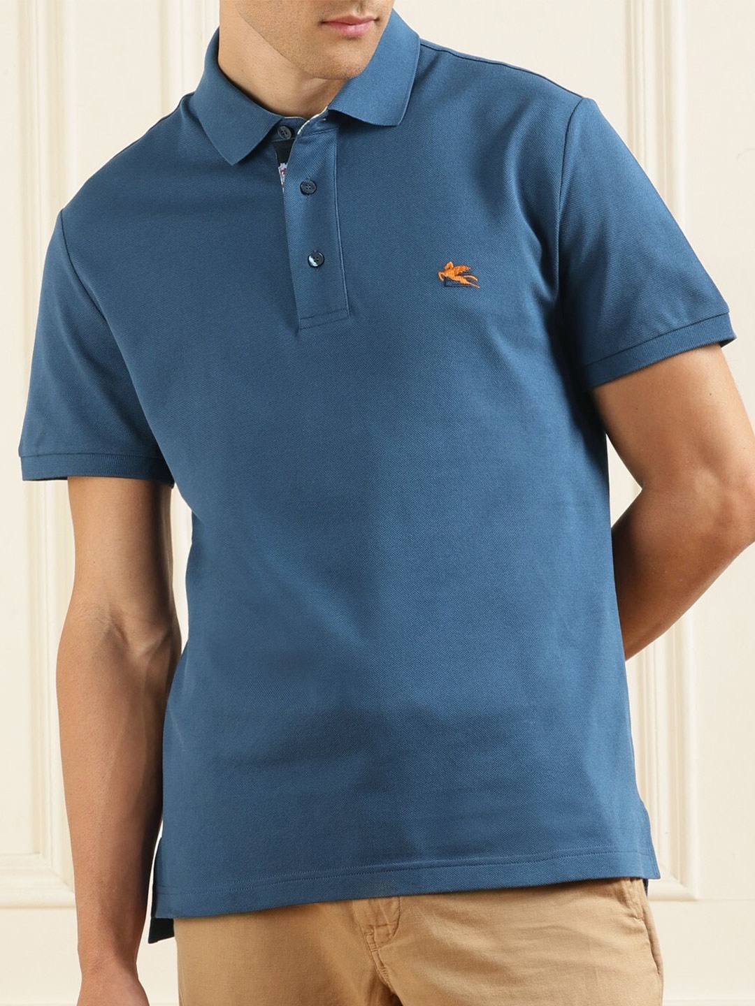 

ETRO Polo Collar Cotton T-shirt, Teal