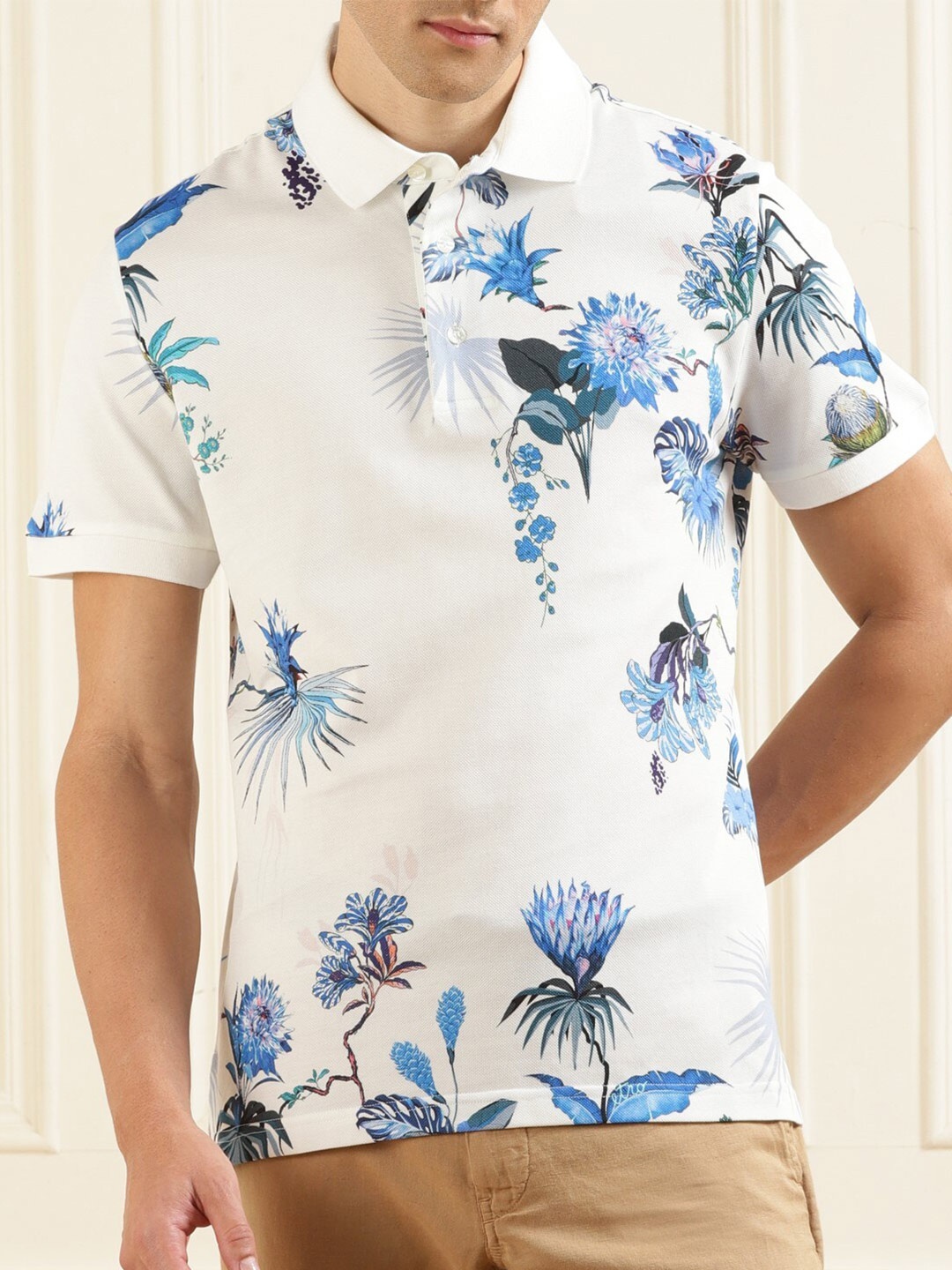 

ETRO Floral Printed Polo Collar Cotton T-shirt, White