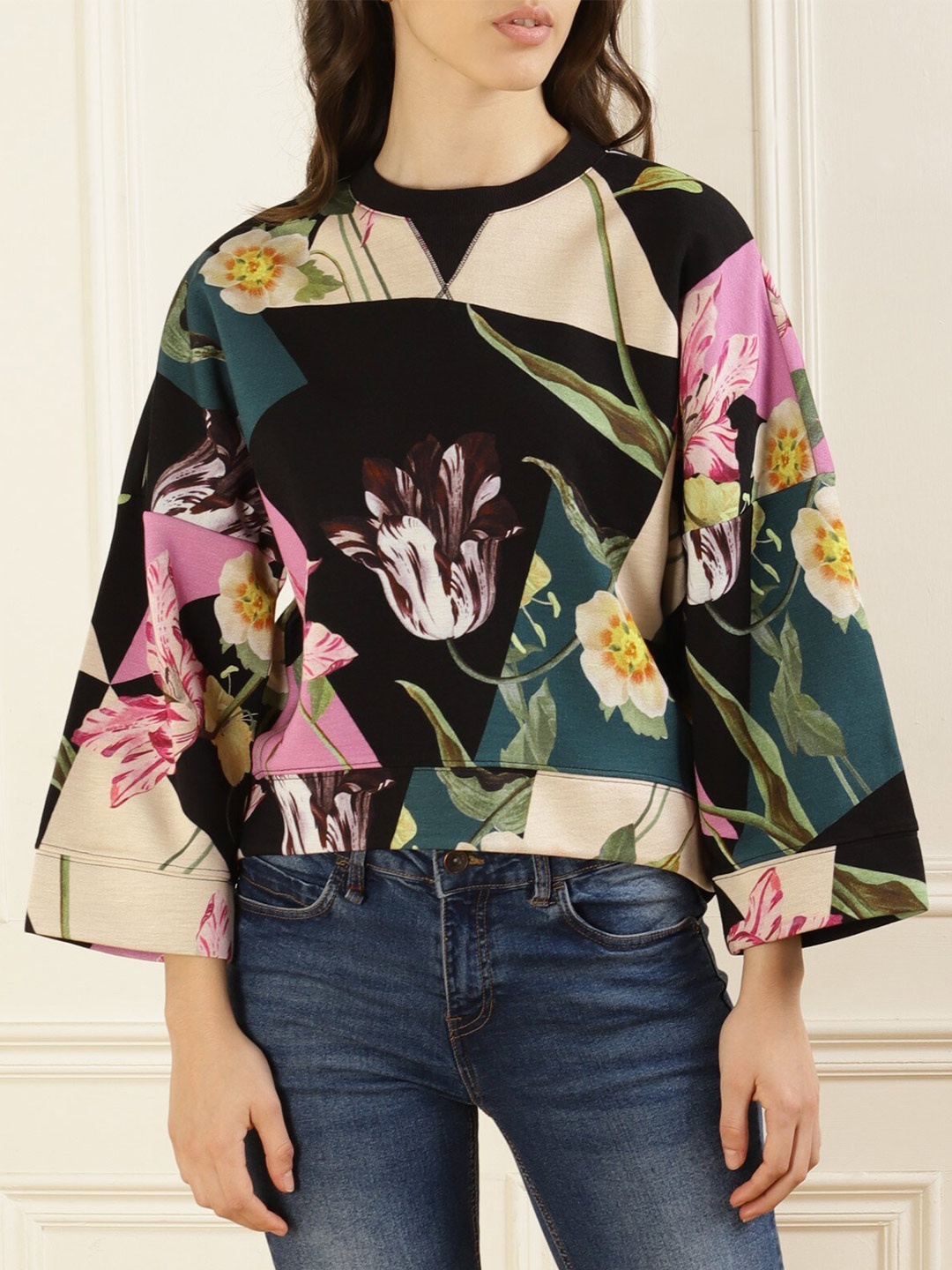 

Ted Baker Floral Printed Flared Sleeves Top, Black