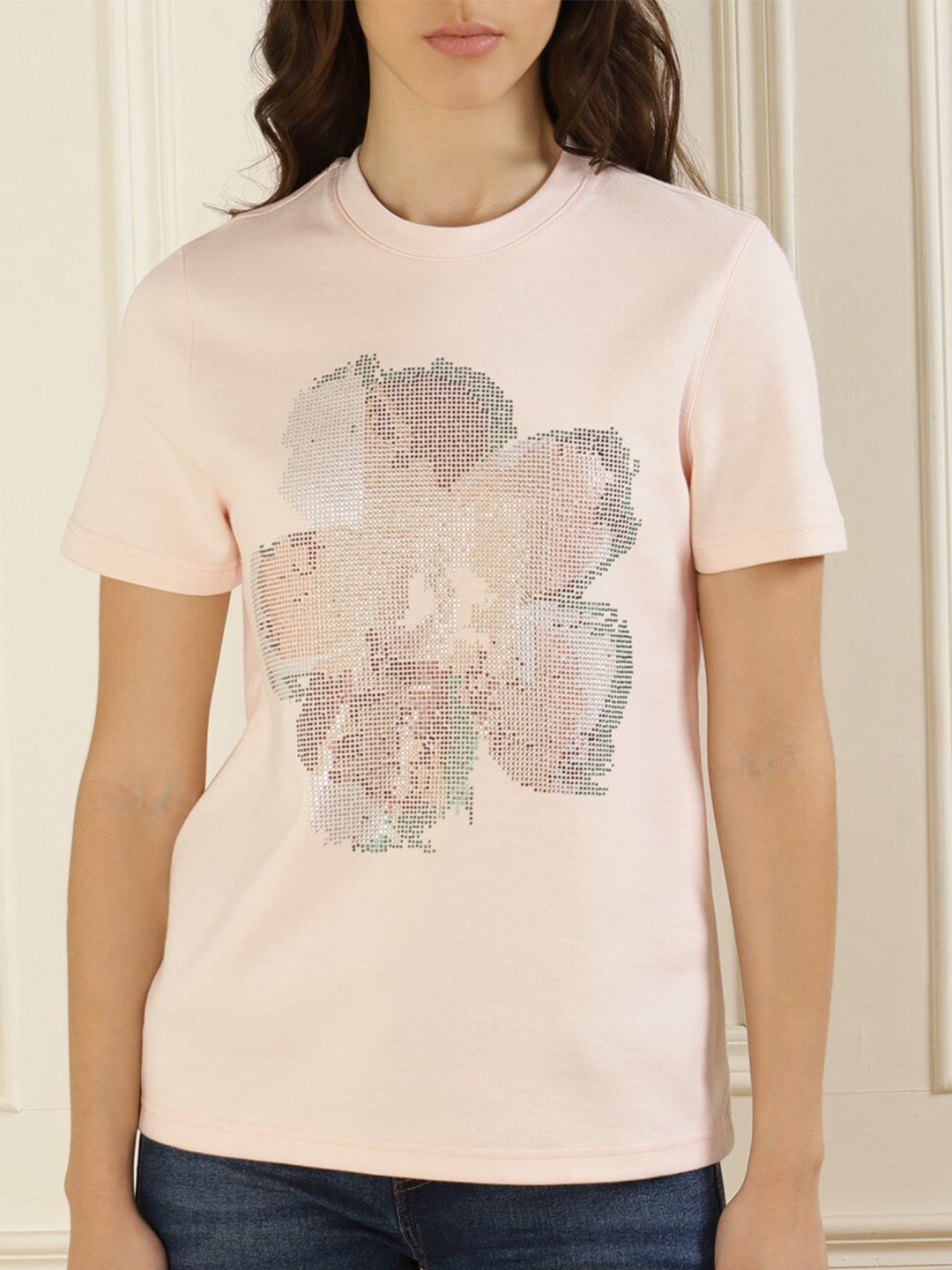 

Ted Baker Round Neck Embellished Cotton T-shirt, Cream