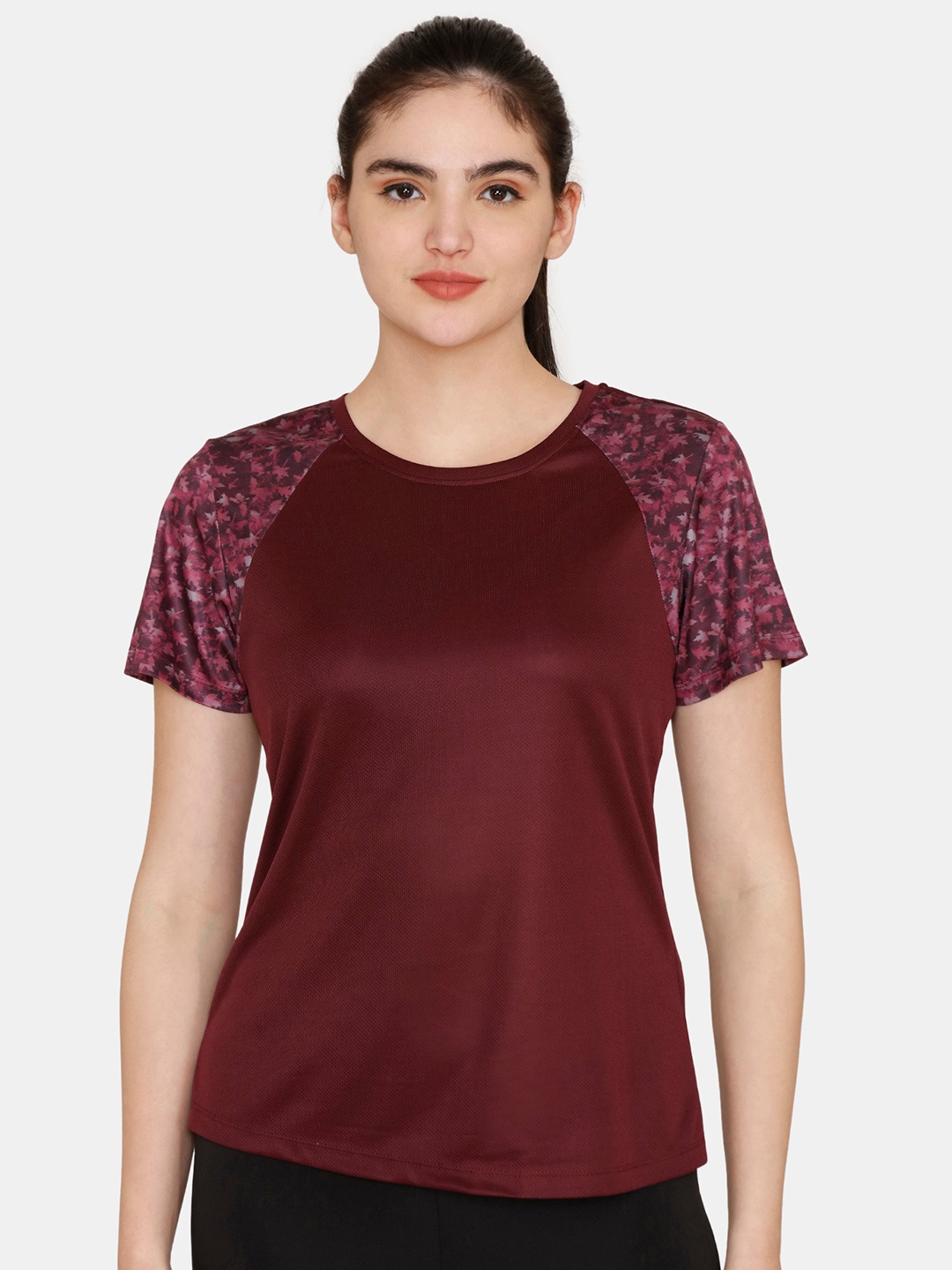 

Zelocity by Zivame Floral Printed Raglan Sleeves Top, Maroon