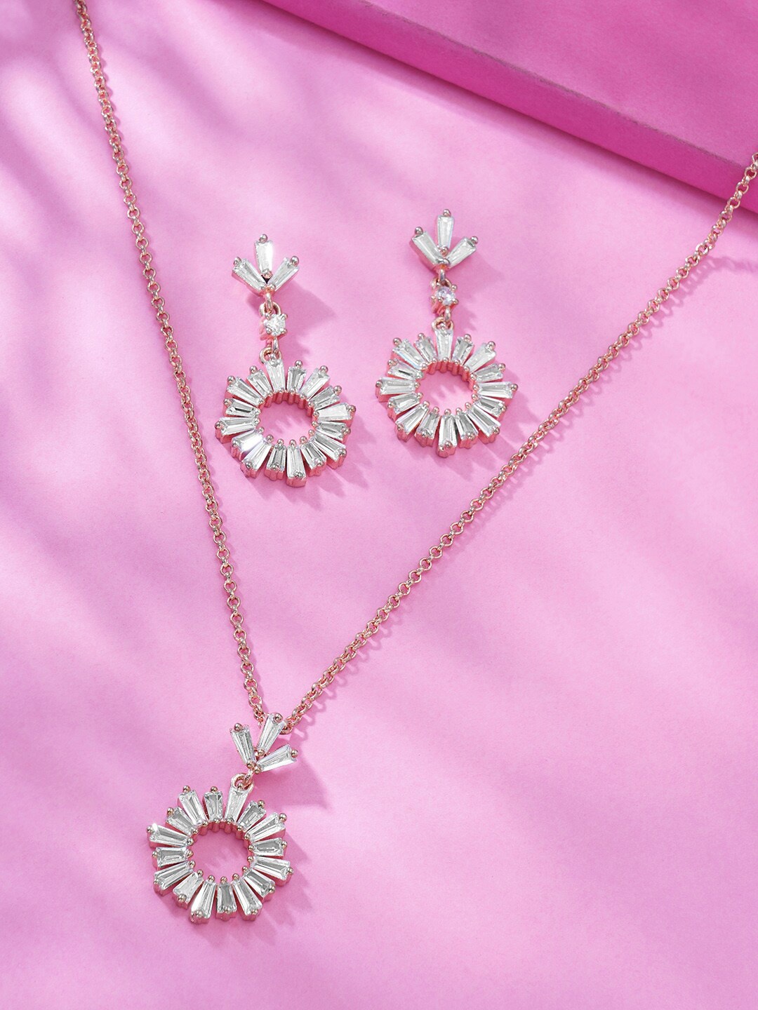 

DressBerry White Rose Gold-Plated CZ-Studded Jewellery Set