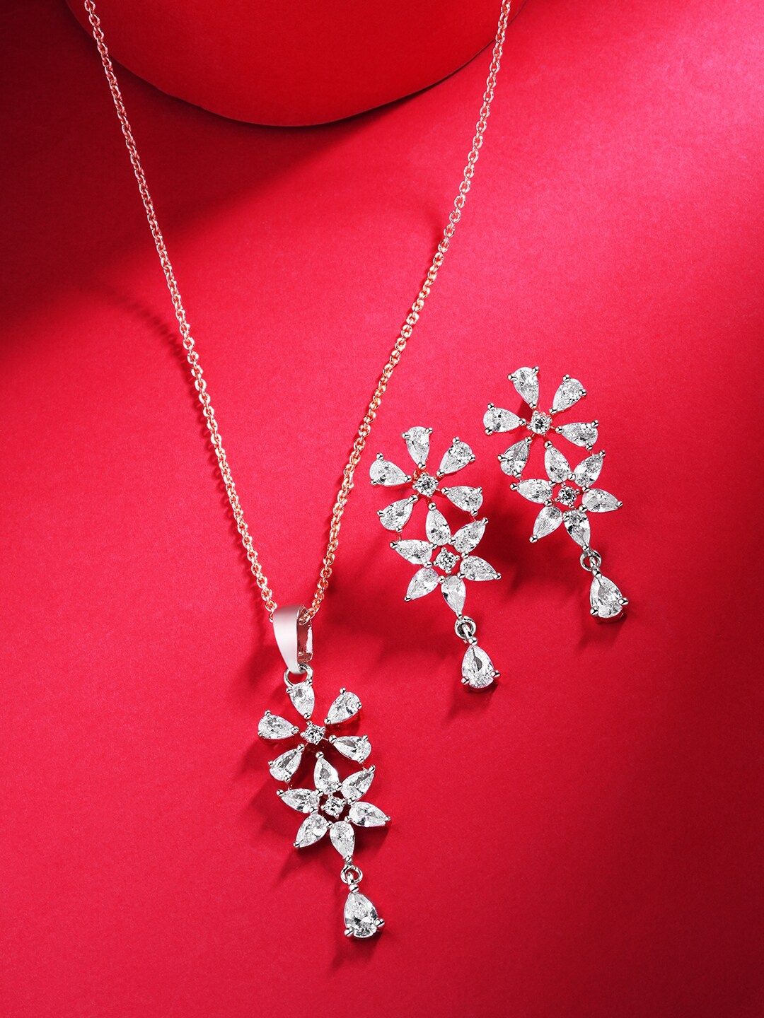 

DressBerry White Rose Gold-Plated CZ-Studded Jewellery Set