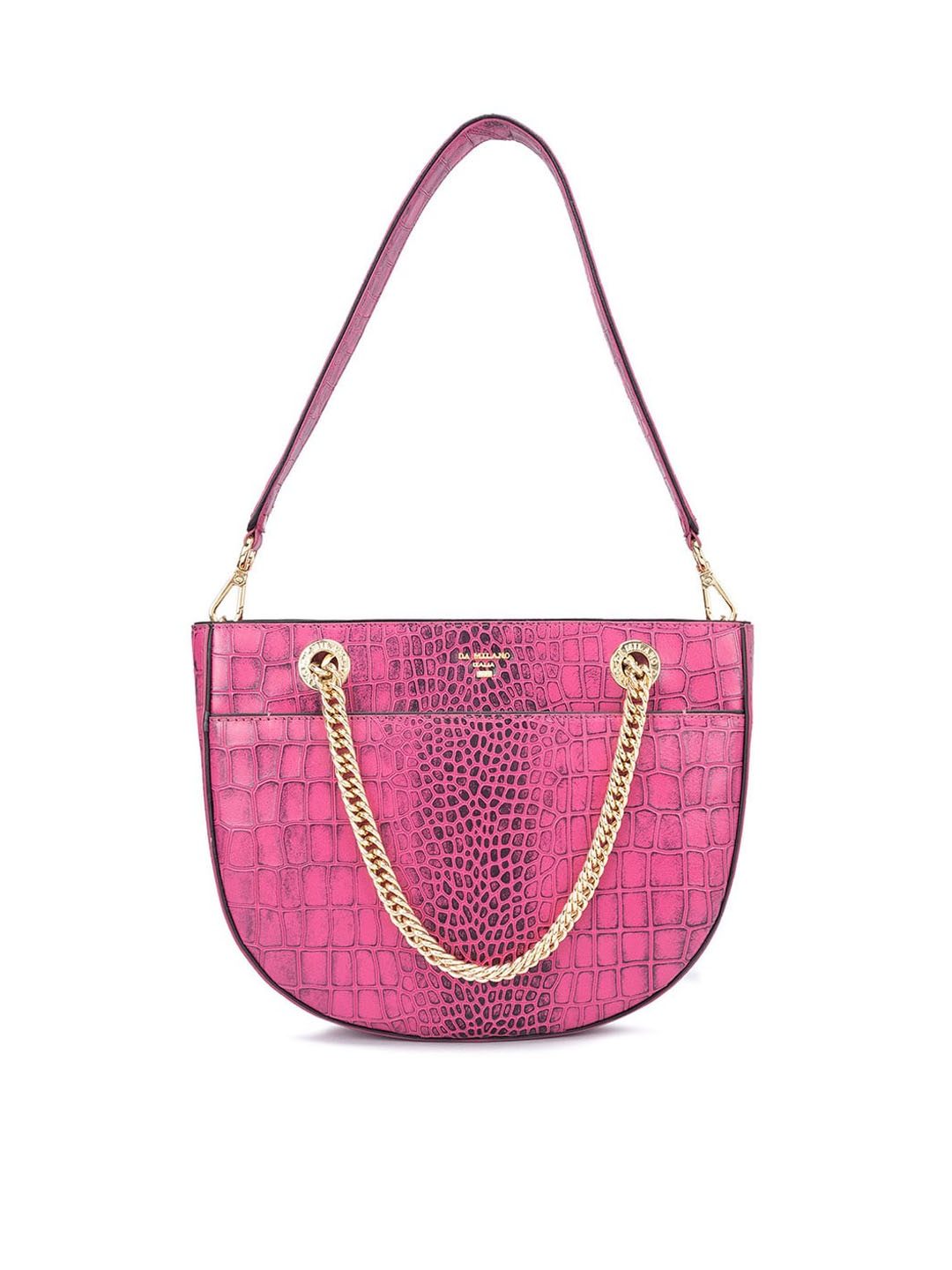 

Da Milano Pink Textured Leather Half Moon Sling Bag