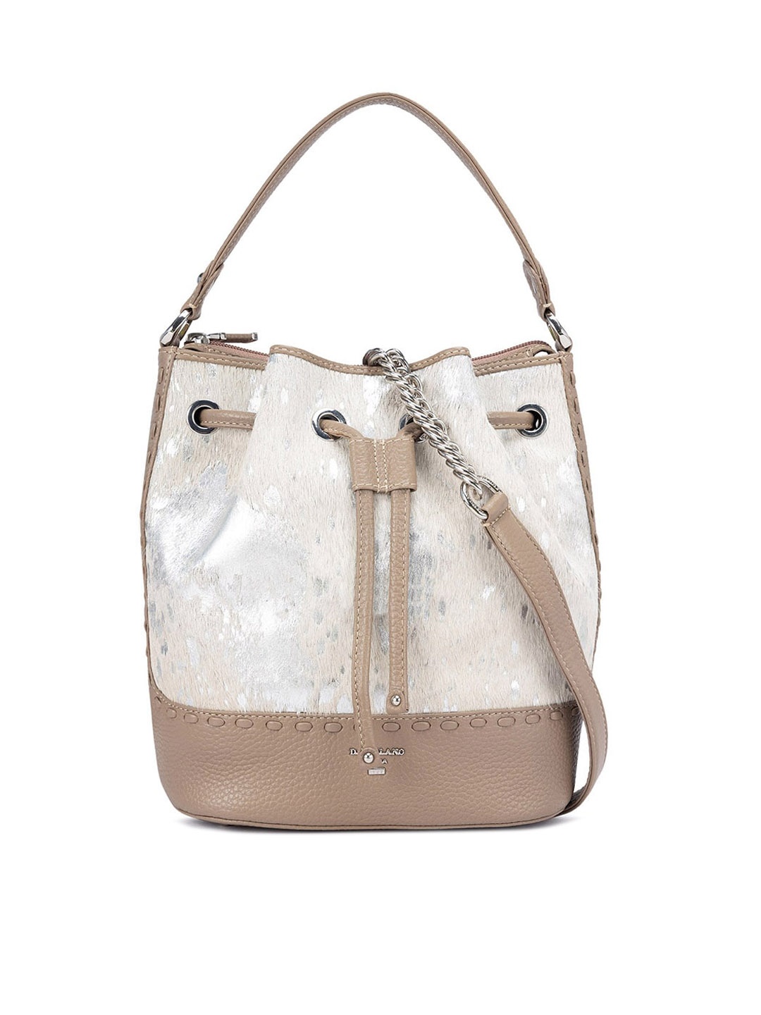 

Da Milano Colourblocked Leather Bucket Shoulder Bag, Silver