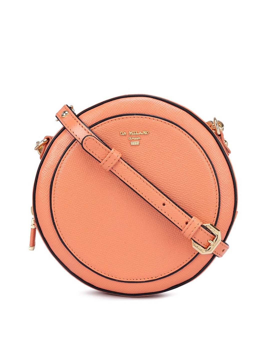 

Da Milano Leather Textured Structured Sling Bag, Peach