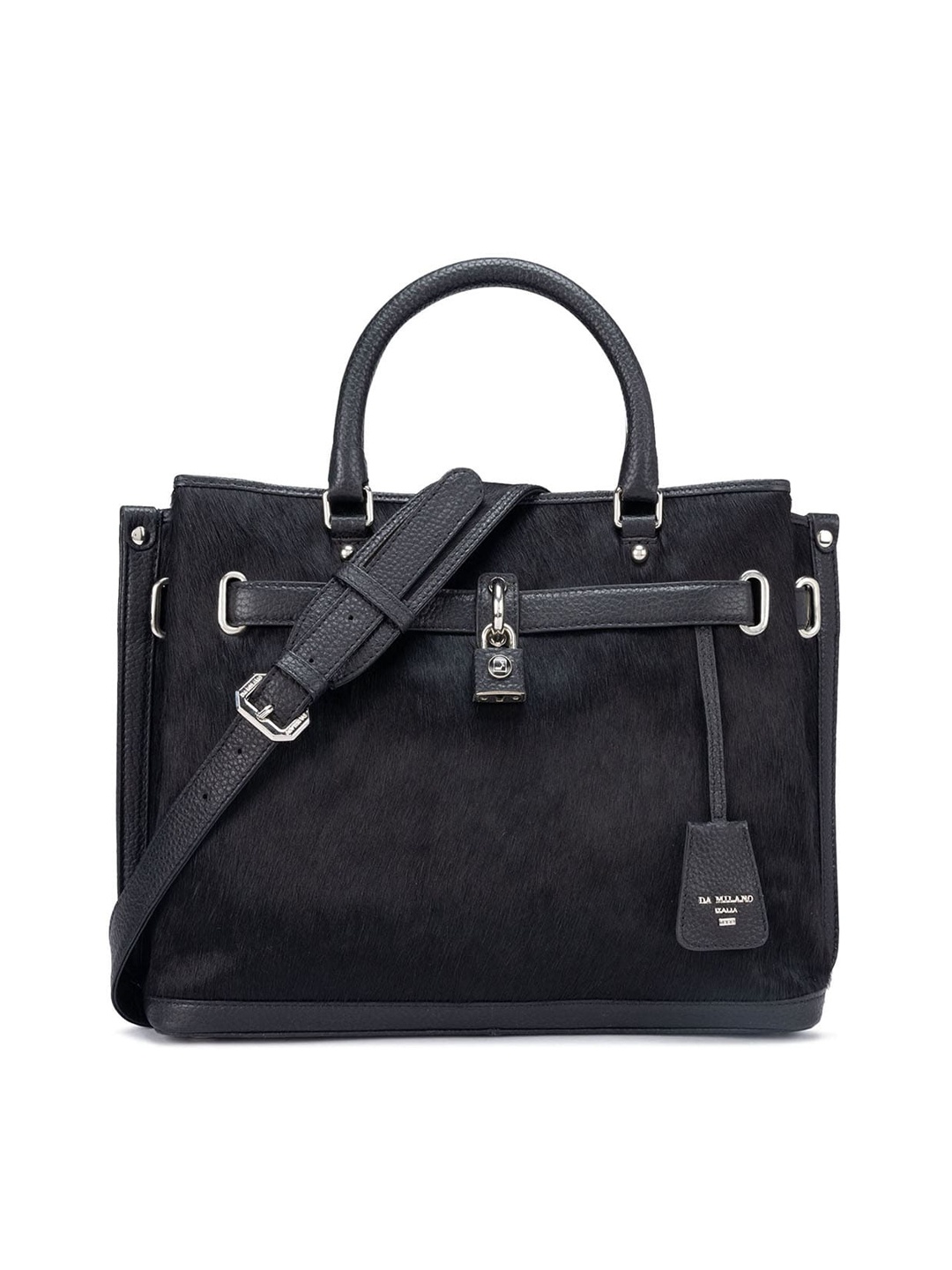 

Da Milano Textured Leather Structured Handheld Bag, Black