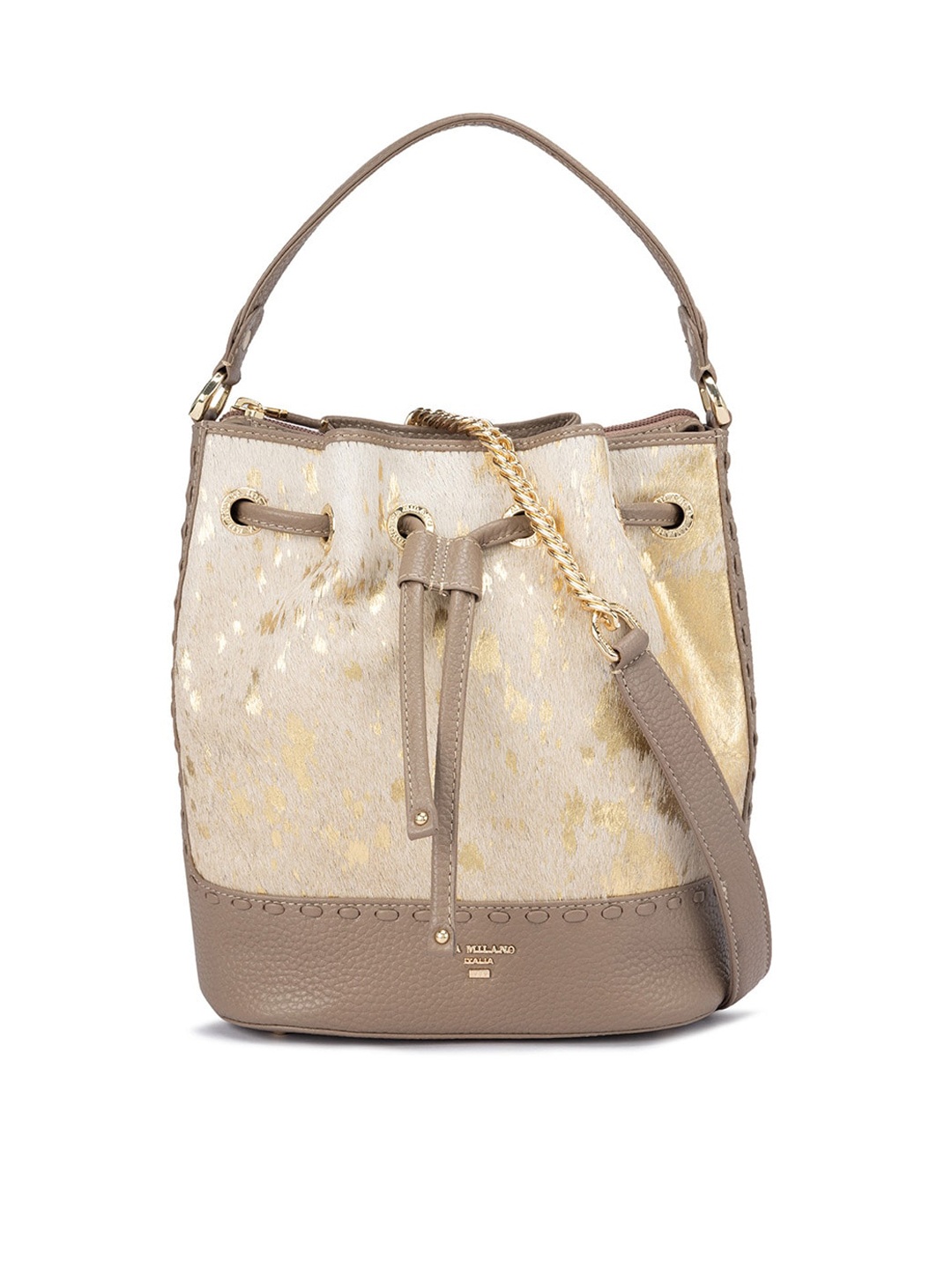 

Da Milano Textured Leather Bucket Hobo Bag, White
