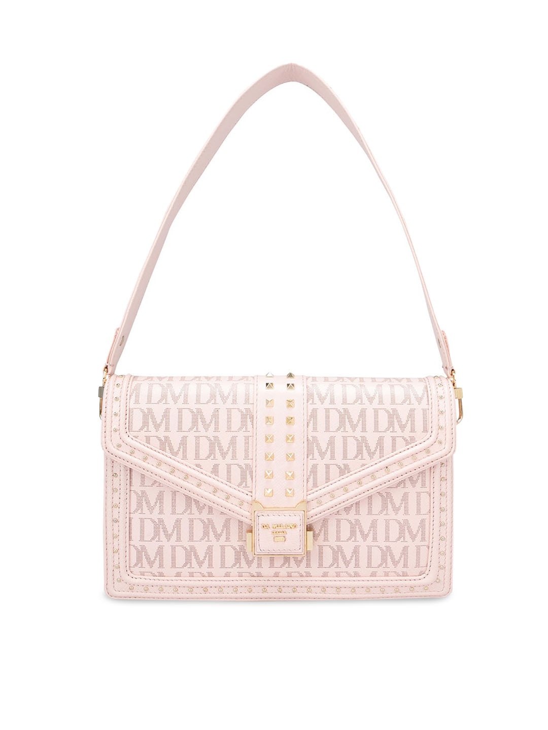 

Da Milano Typography Printed Embellished Leather Structured Hobo Bag, Pink