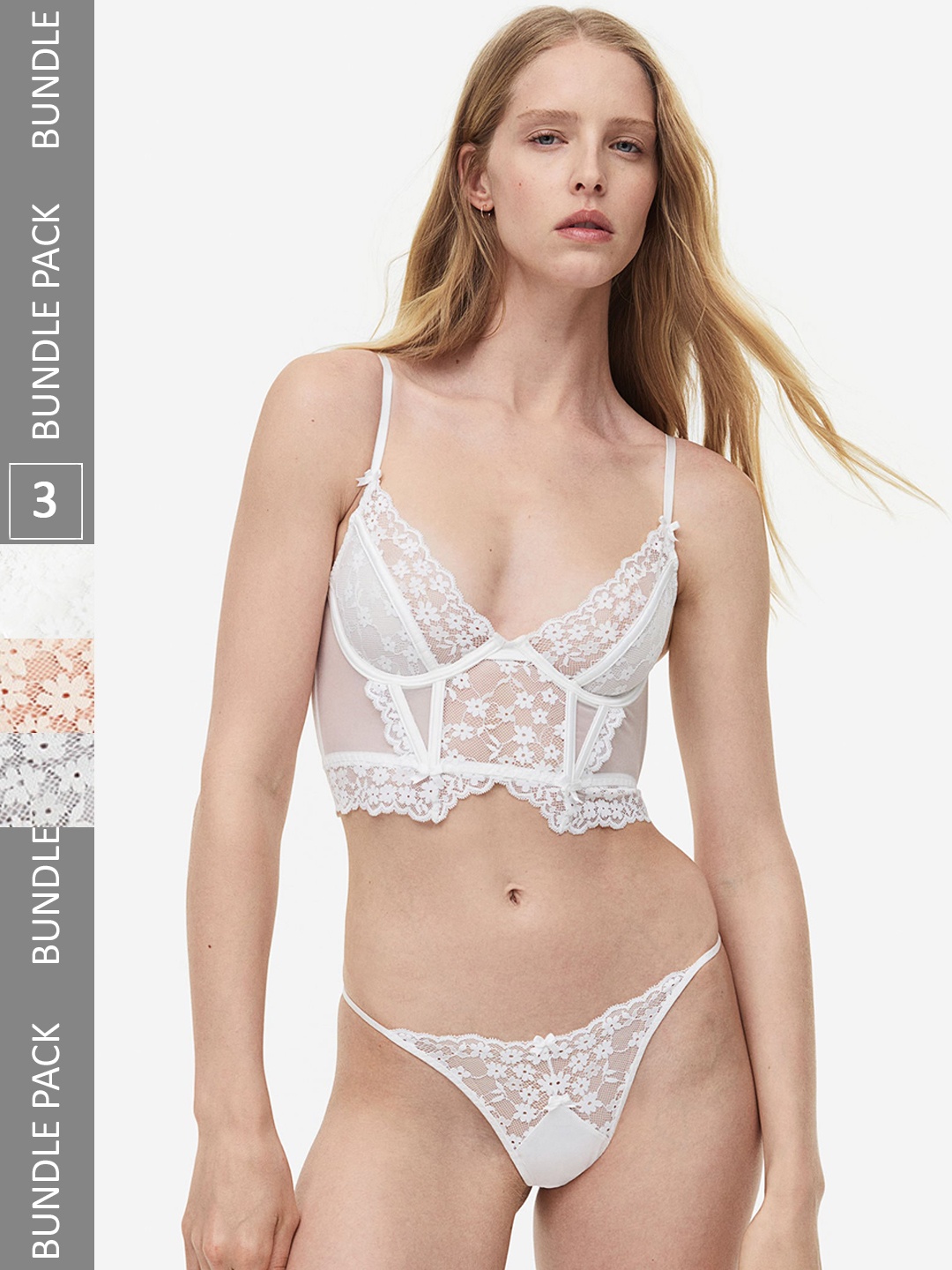 

H&M Women 3-Pack Lace And Satin Brazilian Briefs, Beige