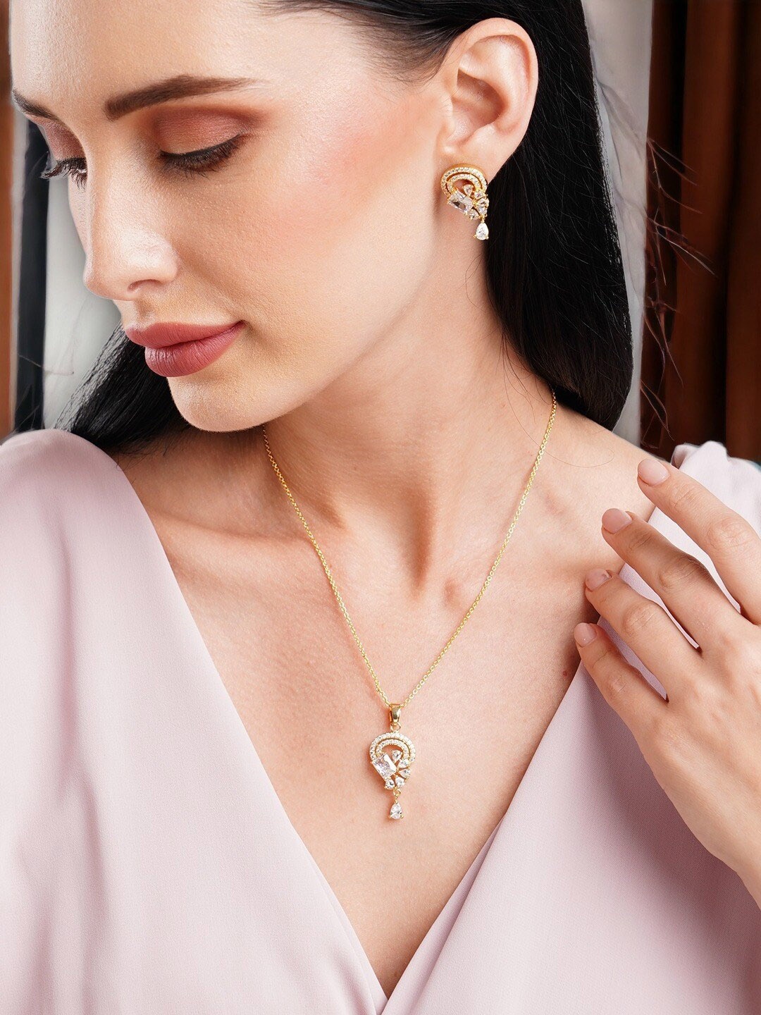 

HOT AND BOLD Gold-Plated CZ-Studded Brass Jewellery Set