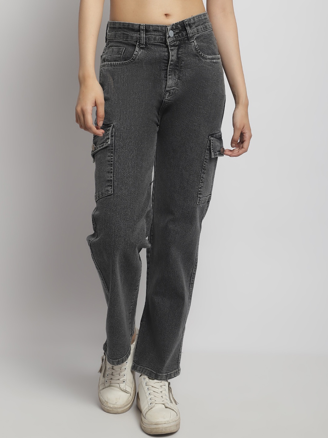 

ELLIS Women Smart Straight Fit Mid-Rise Jeans, Grey
