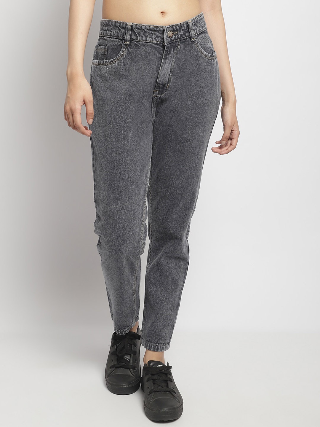 

ELLIS Women Smart Mom Fit Mid-Rise Jeans, Grey