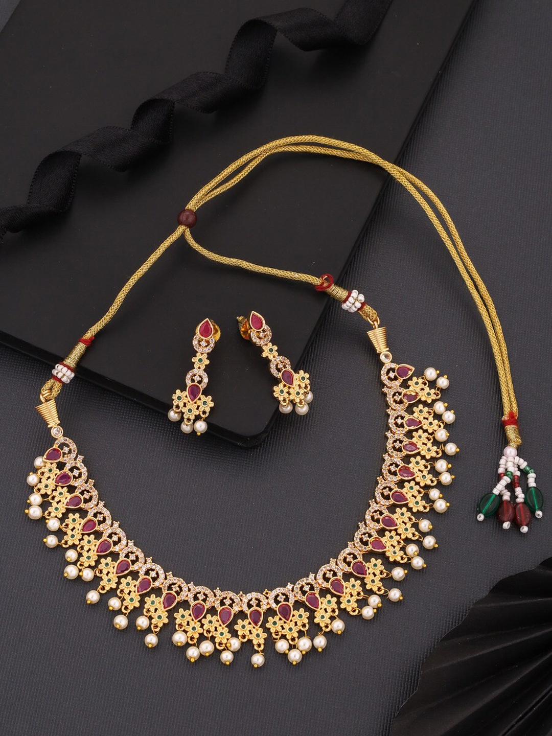 

ROFARWORD Gold-Plated Stone-Studded Jewellery Set