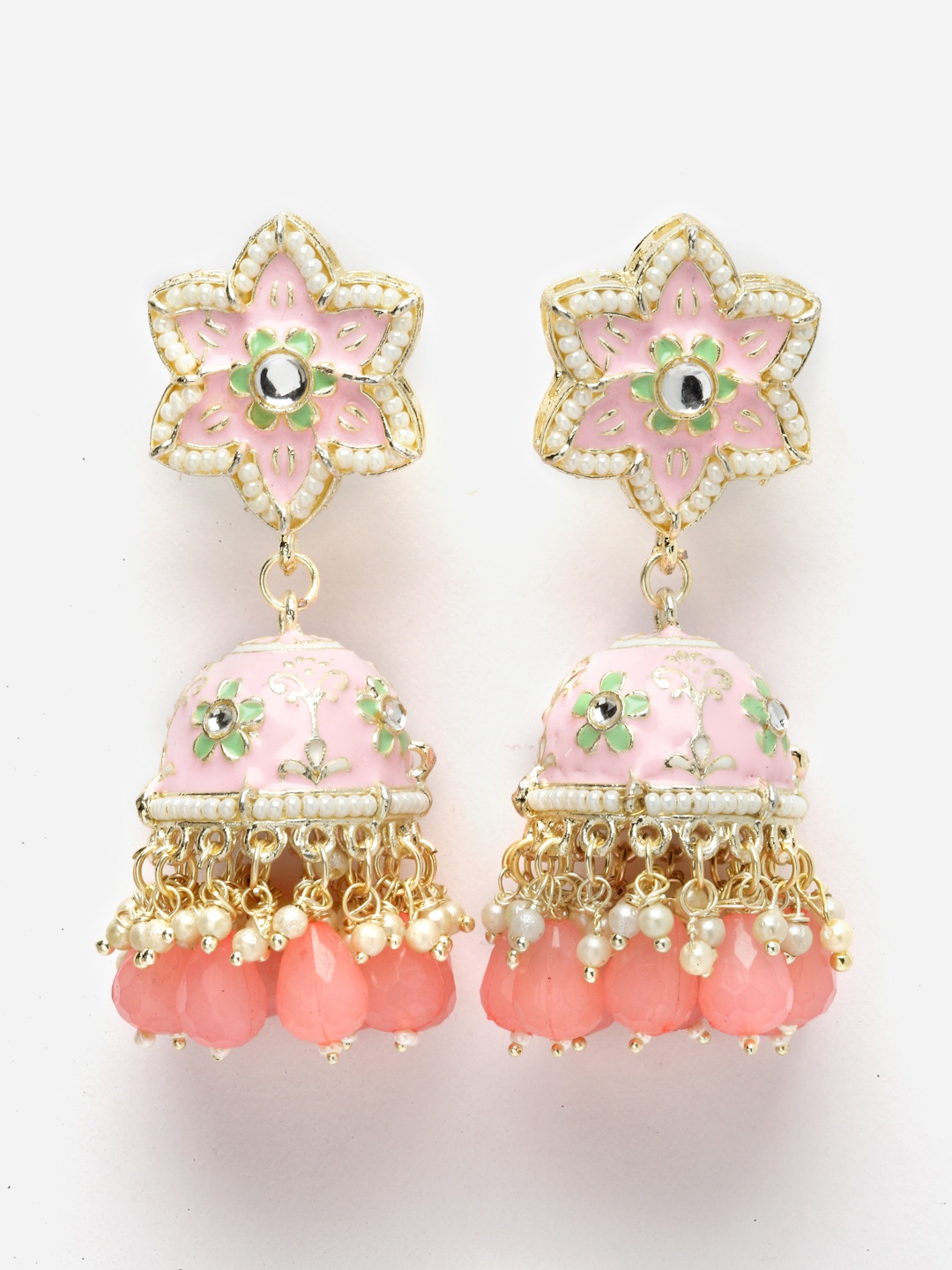 

Aazeen Gold-Plated Dome Shaped Jhumkas Earrings, Peach