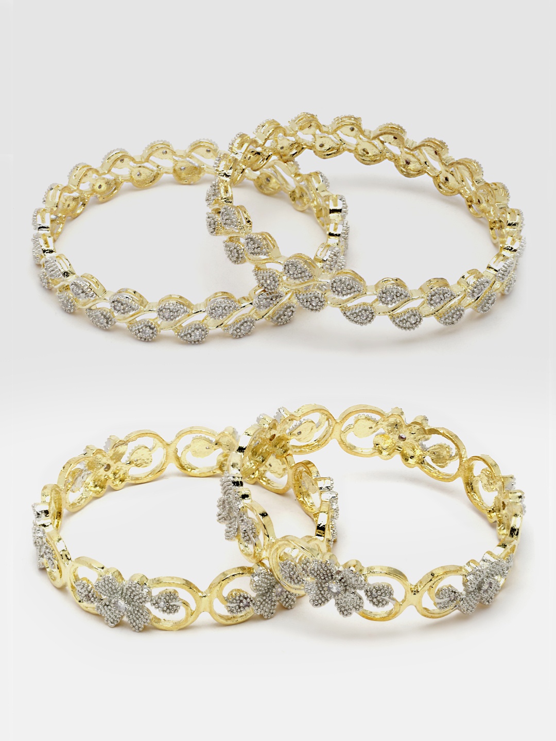 

Aazeen Set Of 4 Gold-Plated & AD-Studded Floral Design Bangles