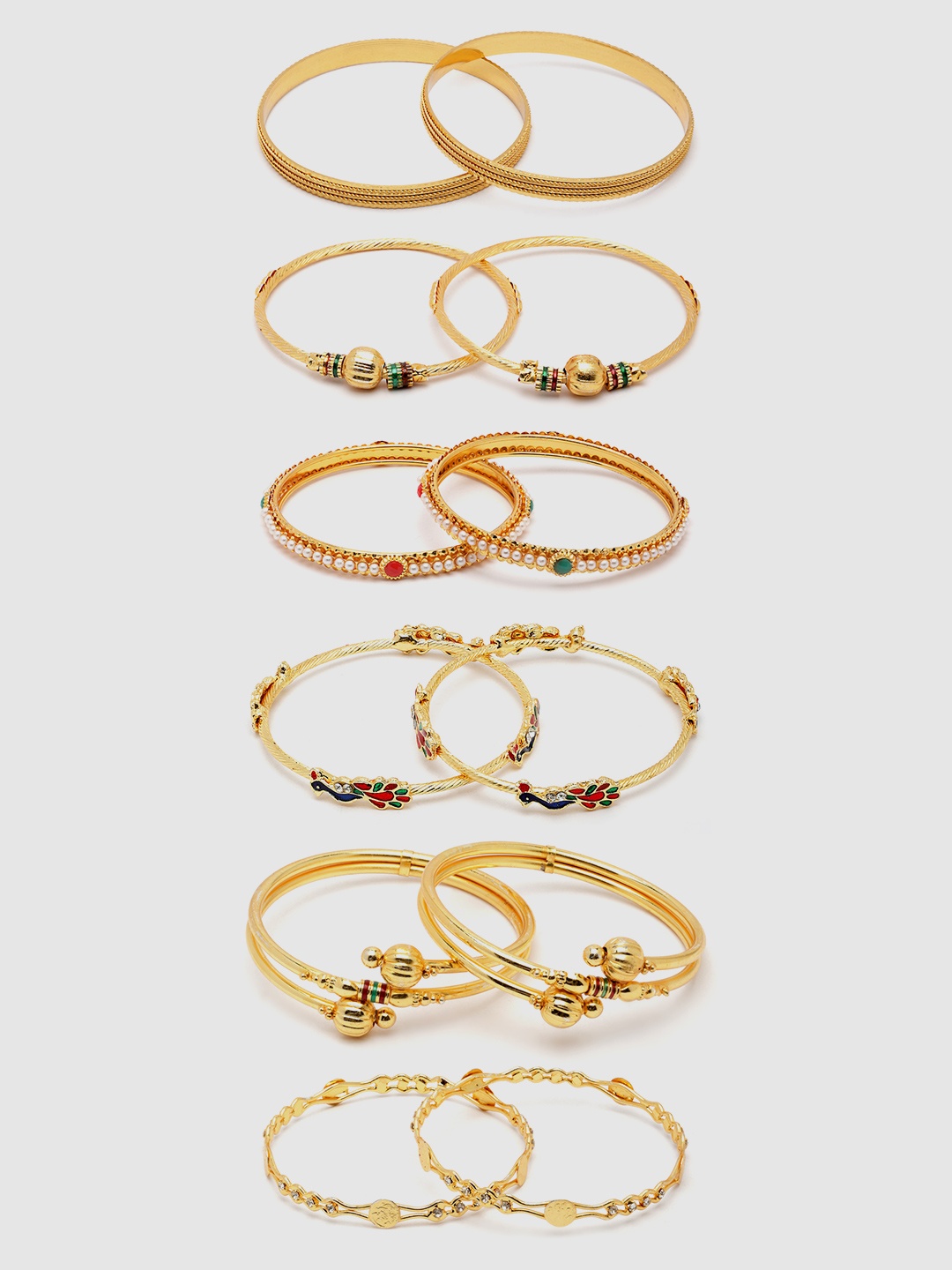 

Aazeen Set Of 12 Gold-Plated & Artificial-Studded Bangles
