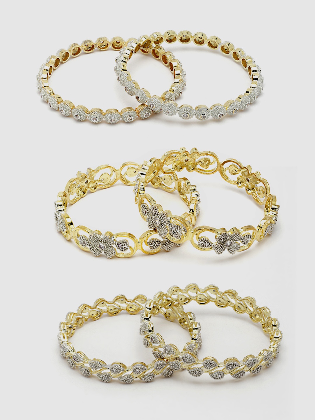 

Aazeen Set Of 6 Gold-Plated & AD-Studded Bangles