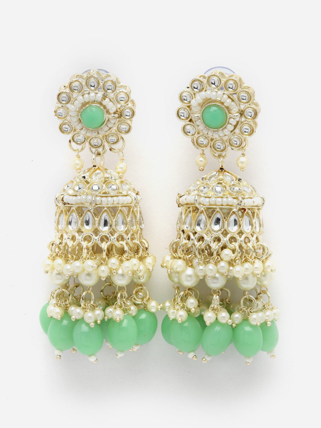

Aazeen Gold-Plated Dome Shaped Jhumkas Earrings, Lime green