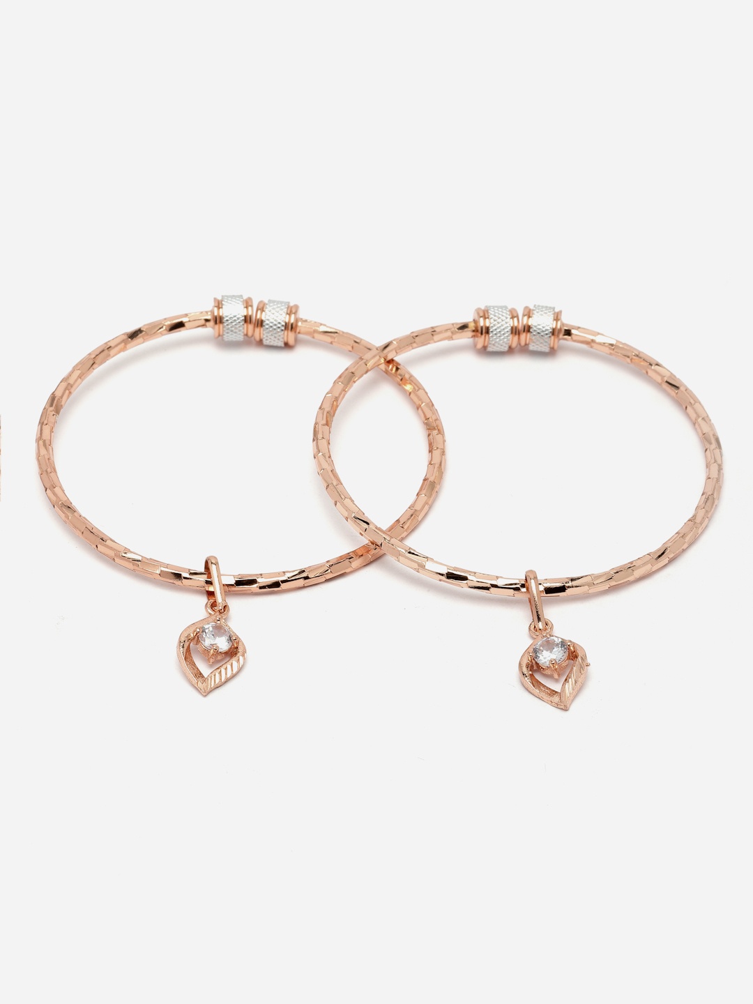 

Aazeen Women Set Of 2 Rose Gold-Plated American Diamond Kada Bracelet
