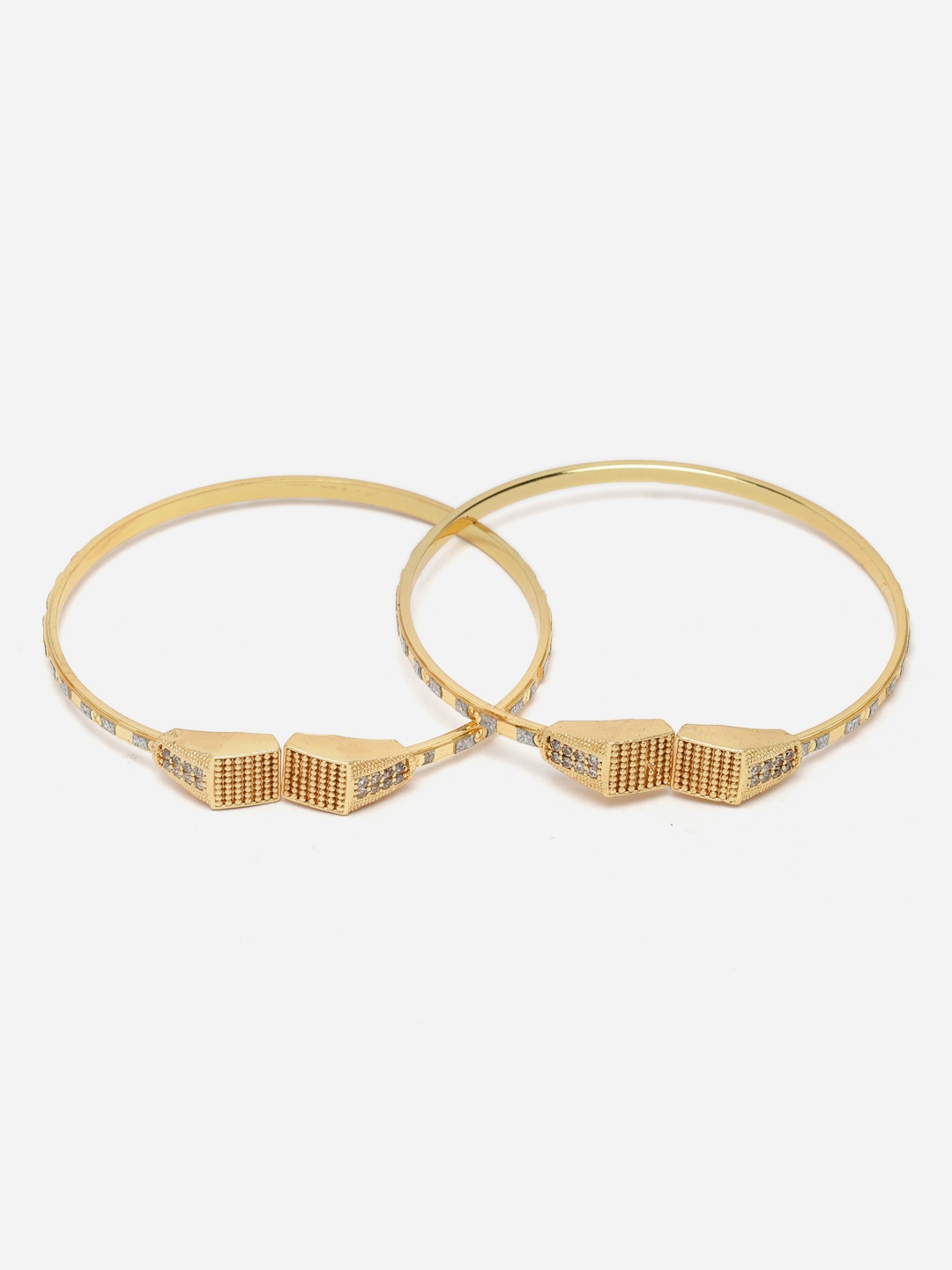 

Aazeen Women Set Of 2 Gold-Plated American Diamond Bangle-Style Bracelet