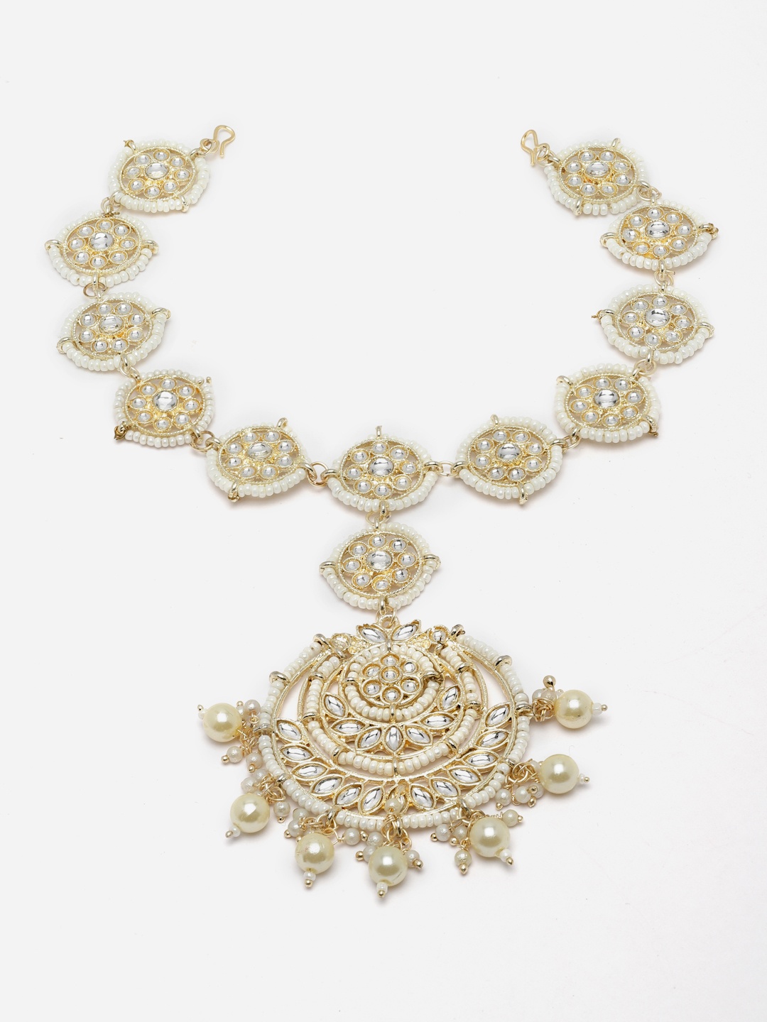 

Aazeen Gold-Plated Kundan-Studded & Beaded Crescent Shaped Sheeshphool