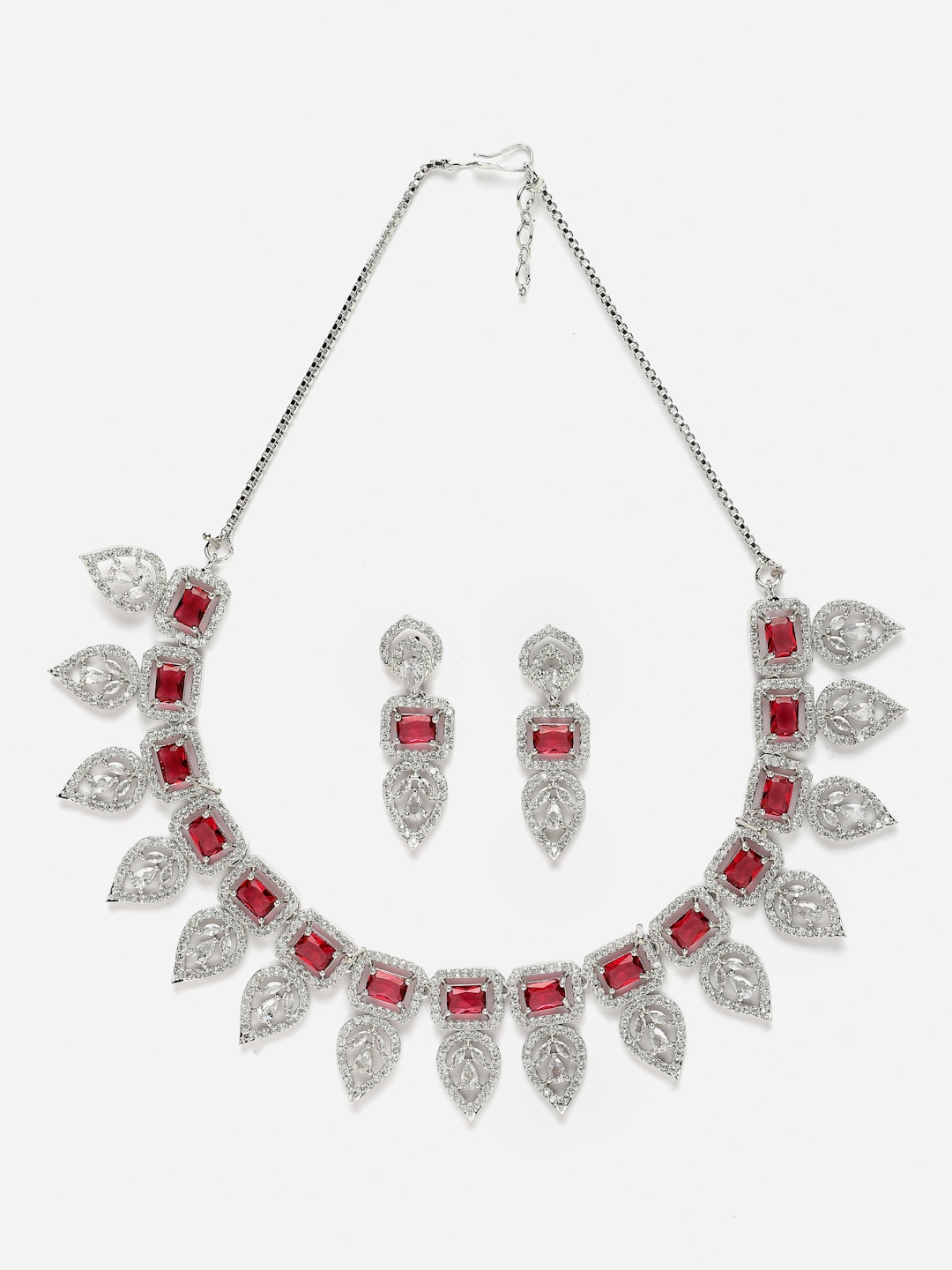 

Aazeen Rhodium-Plated AD-Studded Jewellery Set, Silver