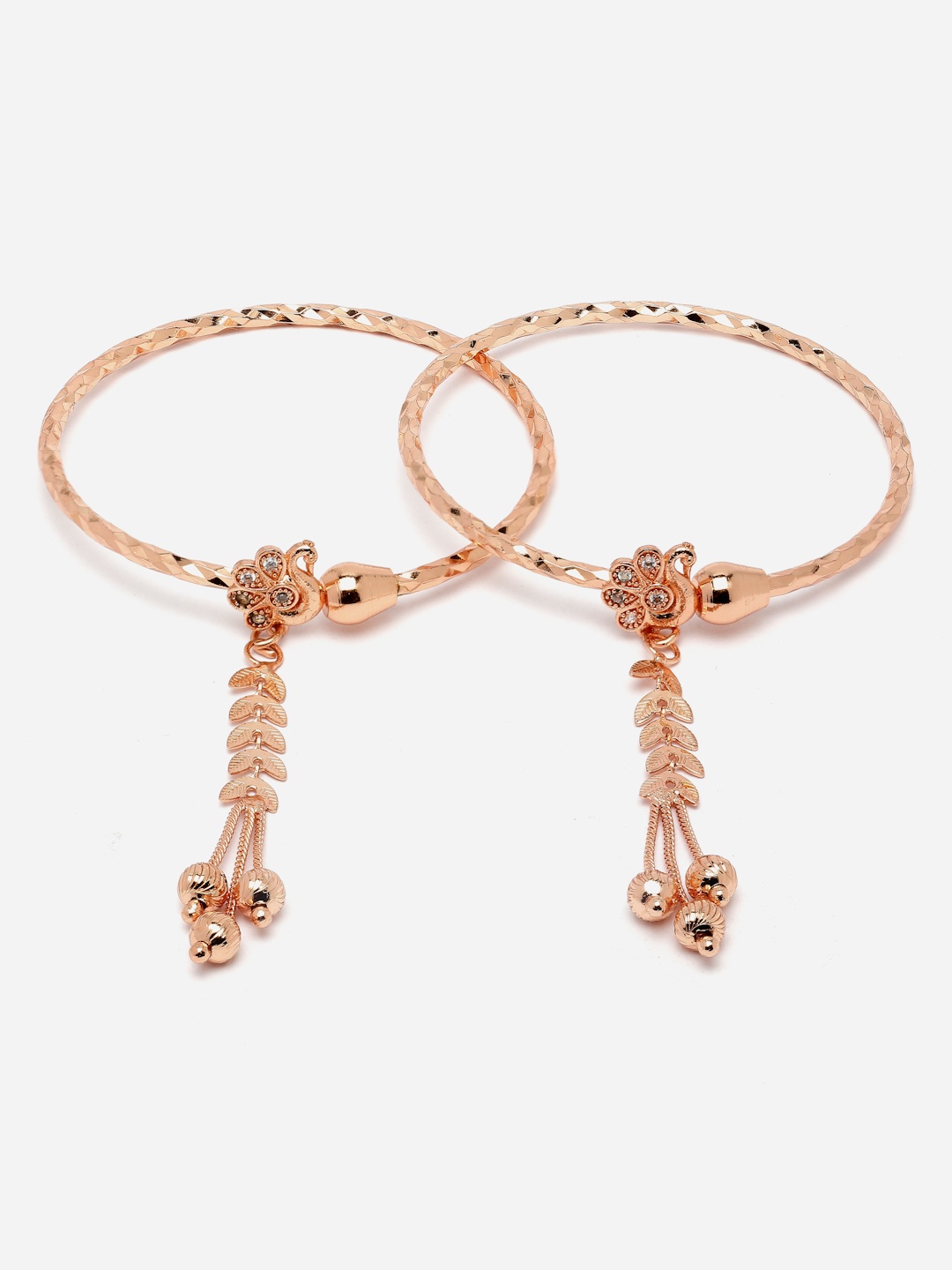 

Aazeen Women Set Of 2 Rose Gold-Plated American Diamond Kada Bracelet