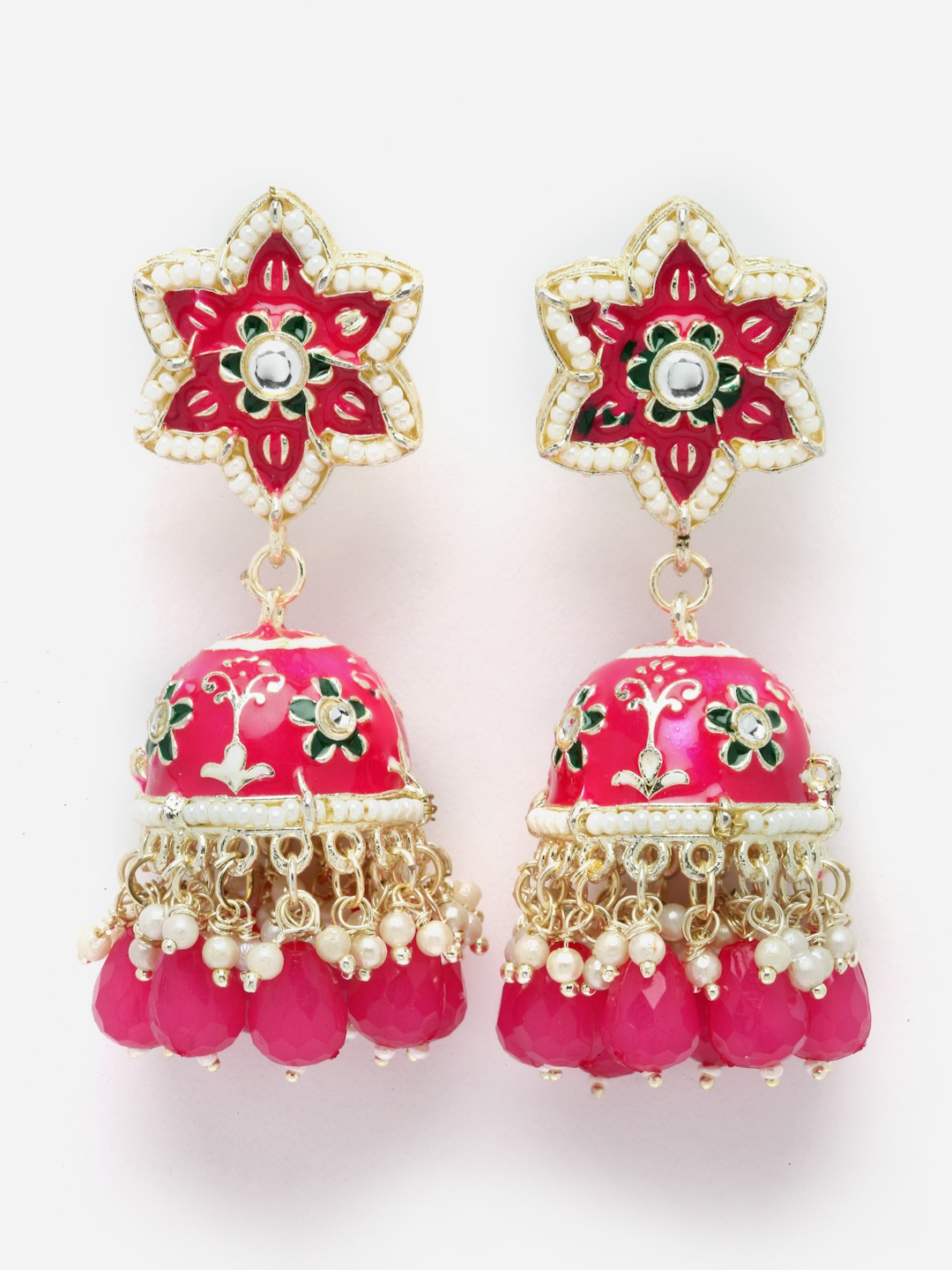 

Aazeen Gold-Plated Dome Shaped Jhumkas Earrings, Pink