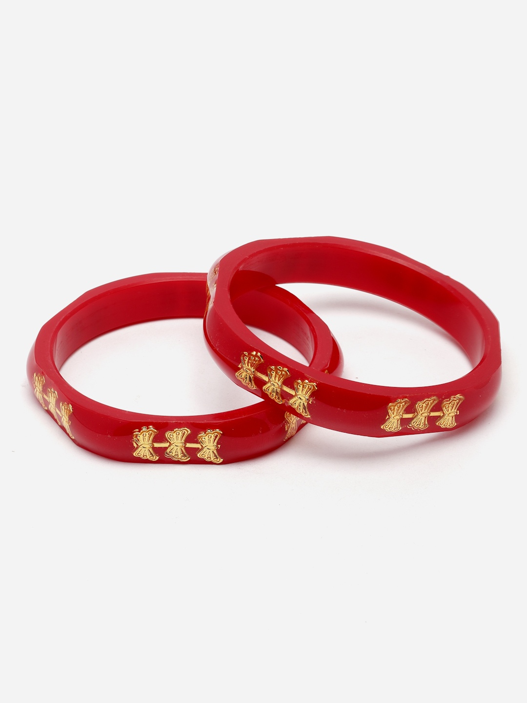 

Aazeen Set of 2 Gold-Plated Butterfly Bangles, Red