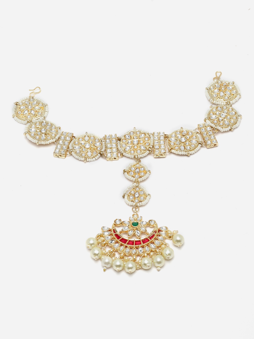 

Aazeen Gold-Plated Kundan-Studded & Beaded Crescent Shaped Sheeshphool
