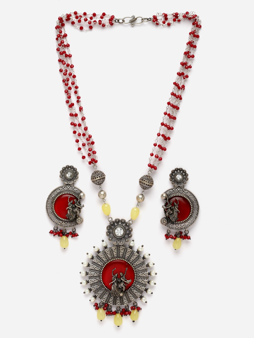 

Aazeen Silver-Plated Stone-Studed Brass Jewellery Set