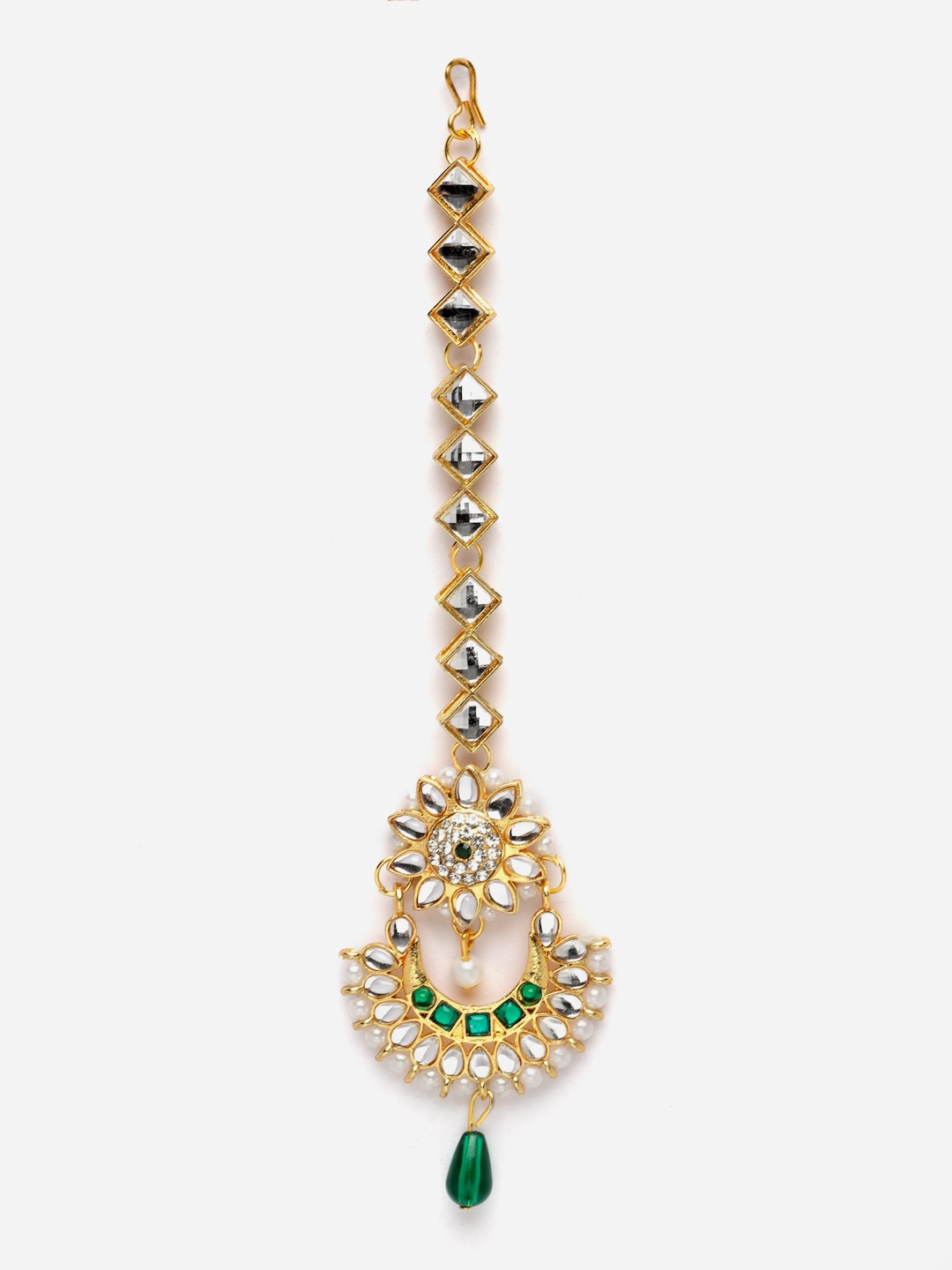 

Aazeen Gold-Plated Kundan Studded Crescent Shaped Maang Tika