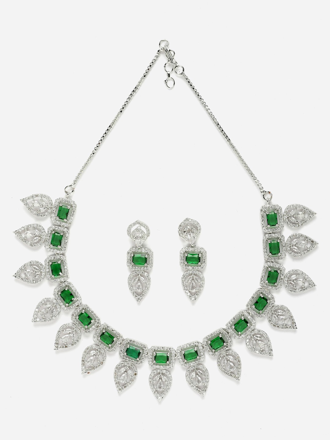 

Aazeen Rhodium-Plated AD-Studded Jewellery Set, Silver