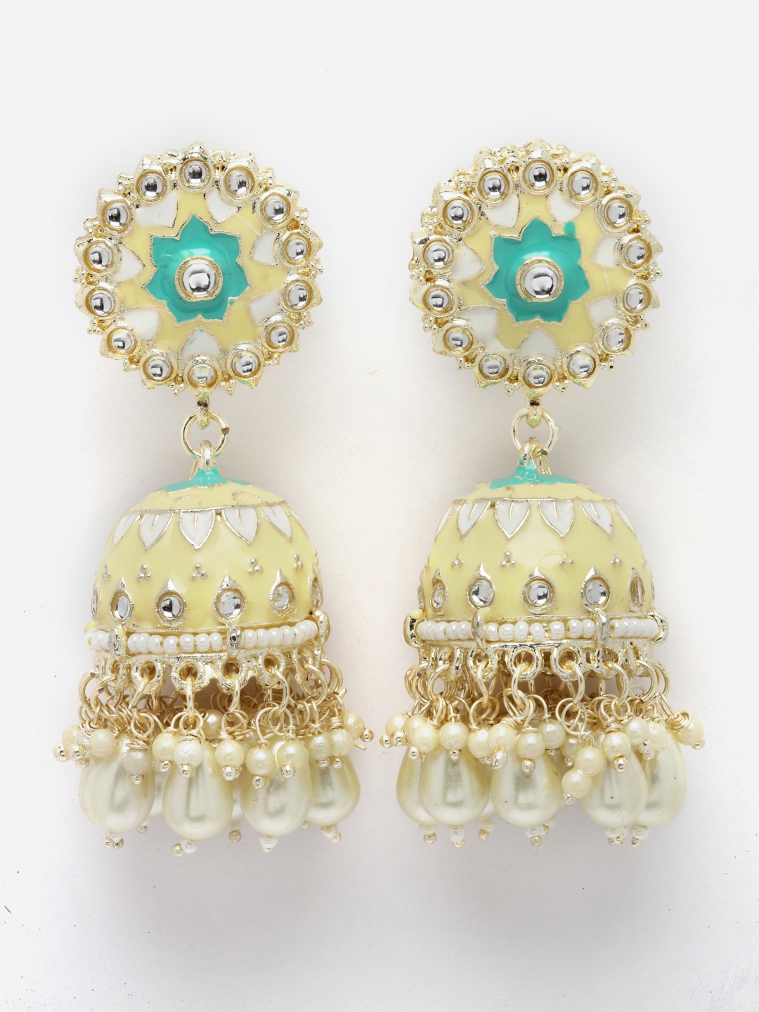 

Aazeen Gold-Plated Dome Shaped Kundan And Beaded Jhumkas Earrings