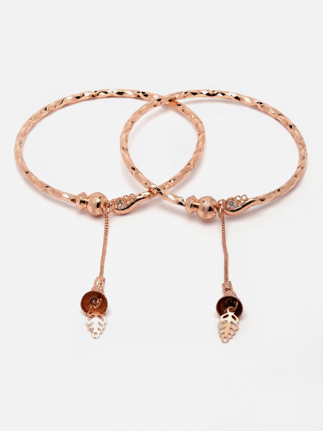 

Aazeen Women Set Of 2 Rose Gold-Plated American Diamond Kada Bracelet