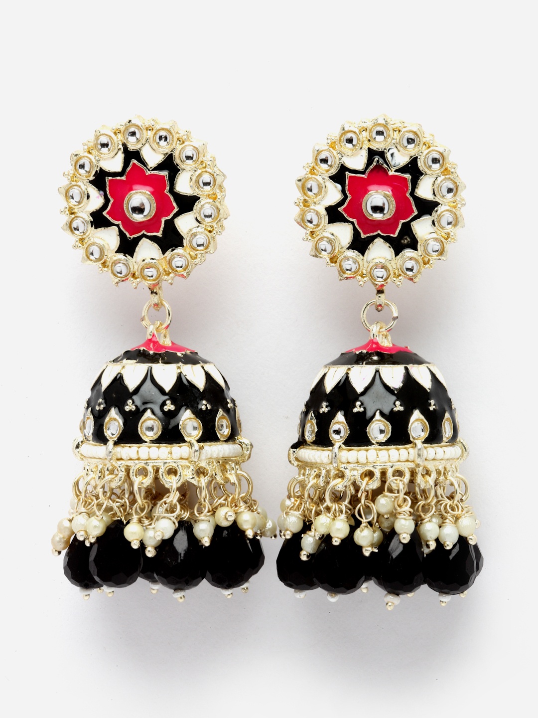 

Aazeen Gold-Plated Dome Shaped Kundan And Beaded Jhumkas Earrings